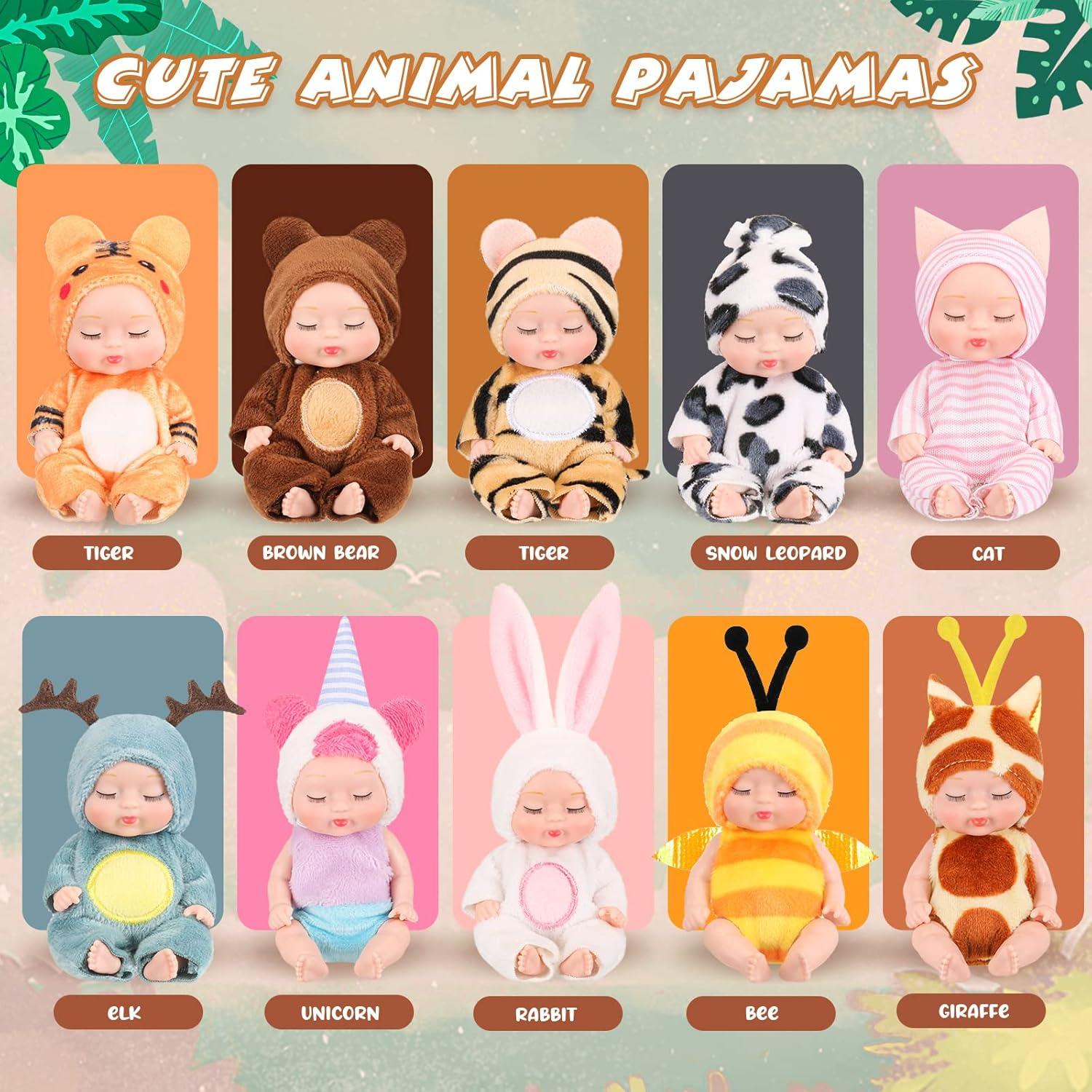 Hanaive 10 Pcs Muñecas Mini Bebé 11 cm Ropa de Animales
