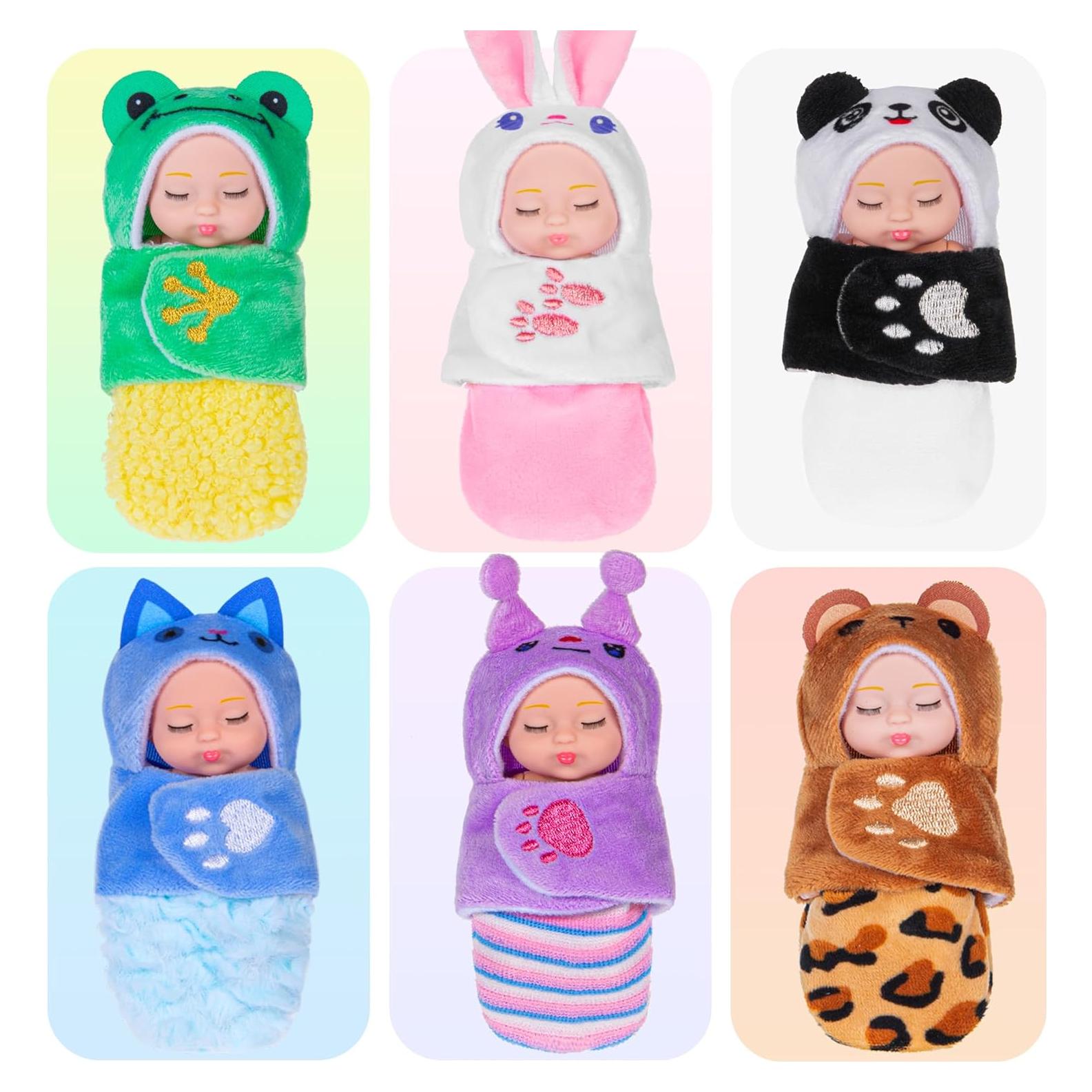Paquete de 6 Mini Muñecas Bebé Dollbie 10 cm con Saco de Dormir