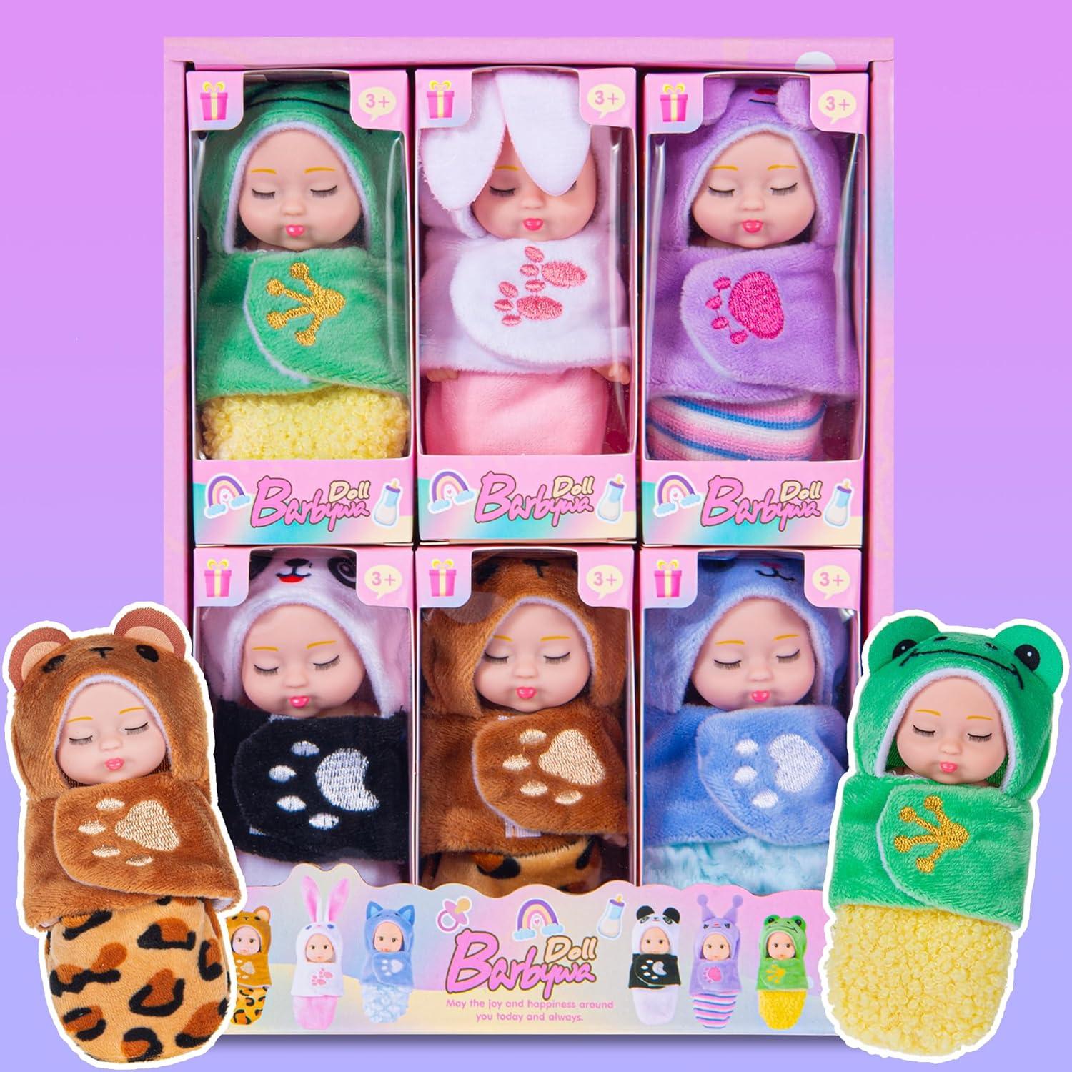 Paquete de 6 Mini Muñecas Bebé Dollbie 10 cm con Saco de Dormir