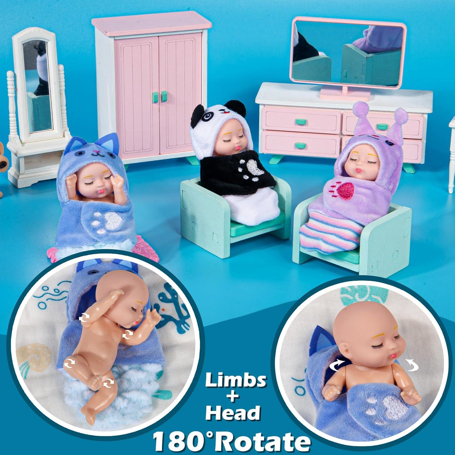 Paquete de 6 Mini Muñecas Bebé Dollbie 10 cm con Saco de Dormir