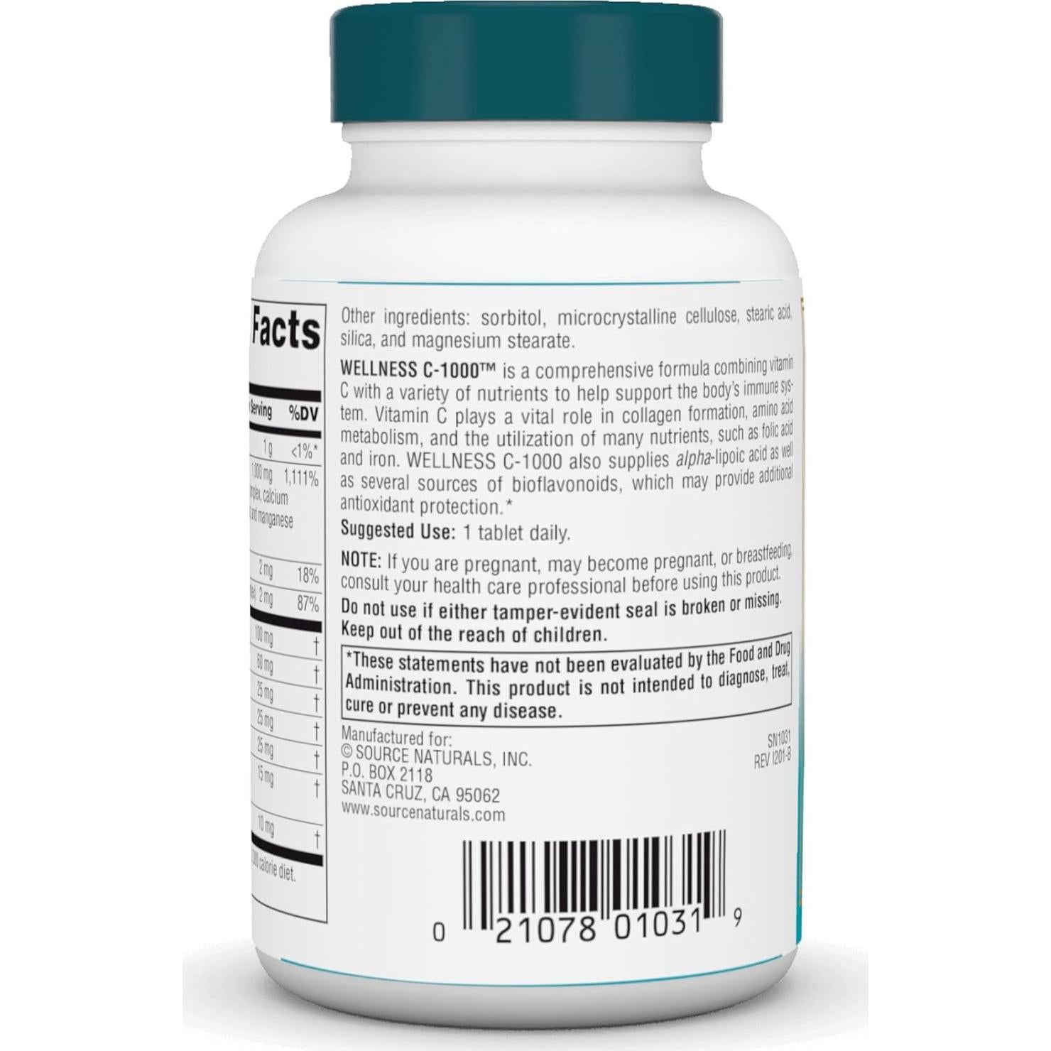 Source Naturals Bienestar C-1000 - 50 Tabletas Antioxidantes