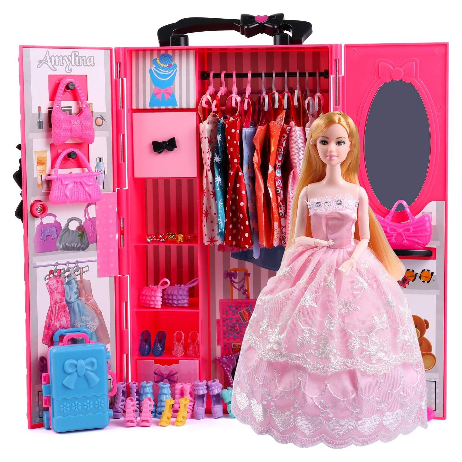 Conjunto de Muñeca UCanaan con Armario y Ropa Rosa