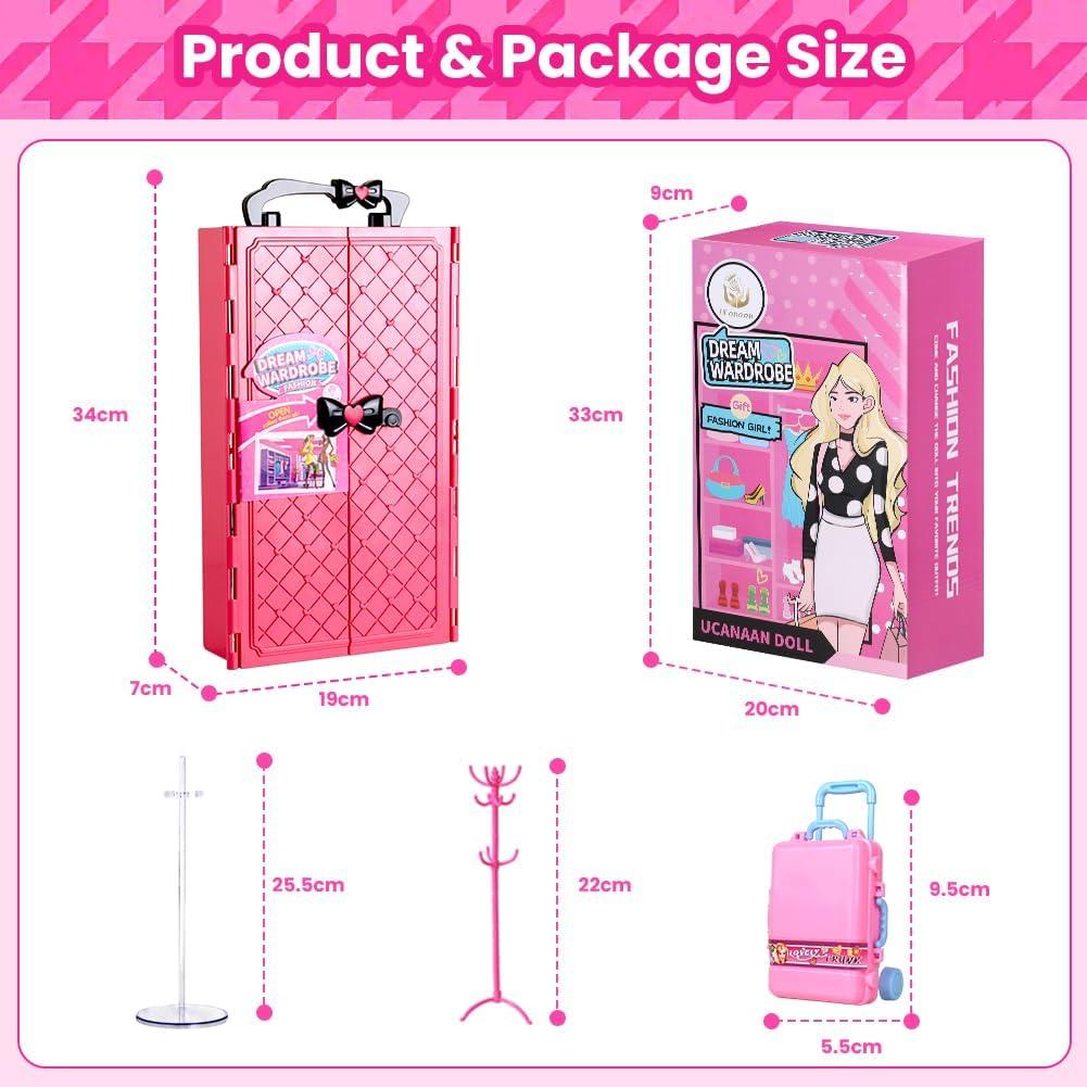 Conjunto de Muñeca UCanaan con Armario y Ropa Rosa