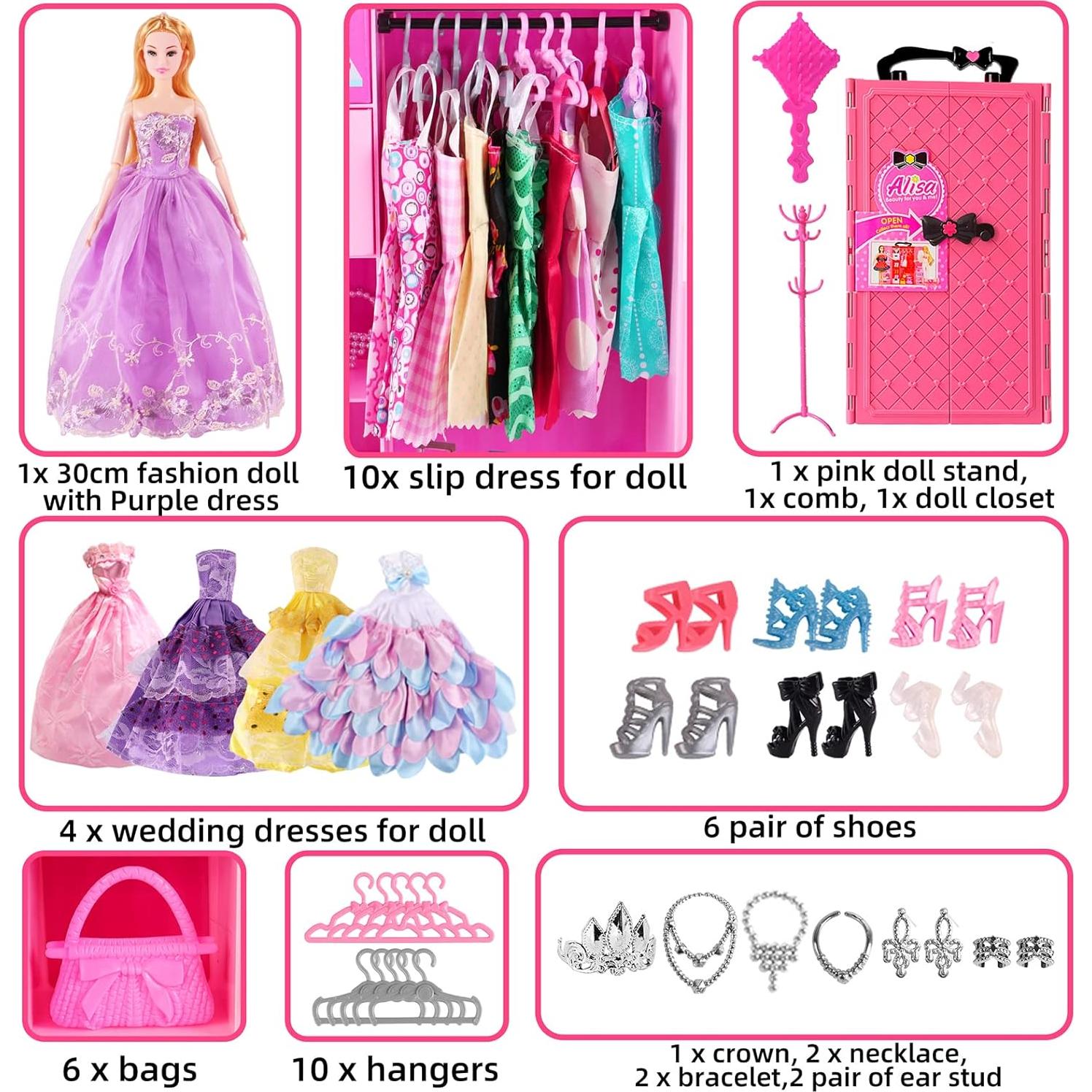 Conjunto de Muñeca UCanaan con Armario y Ropa Rosa