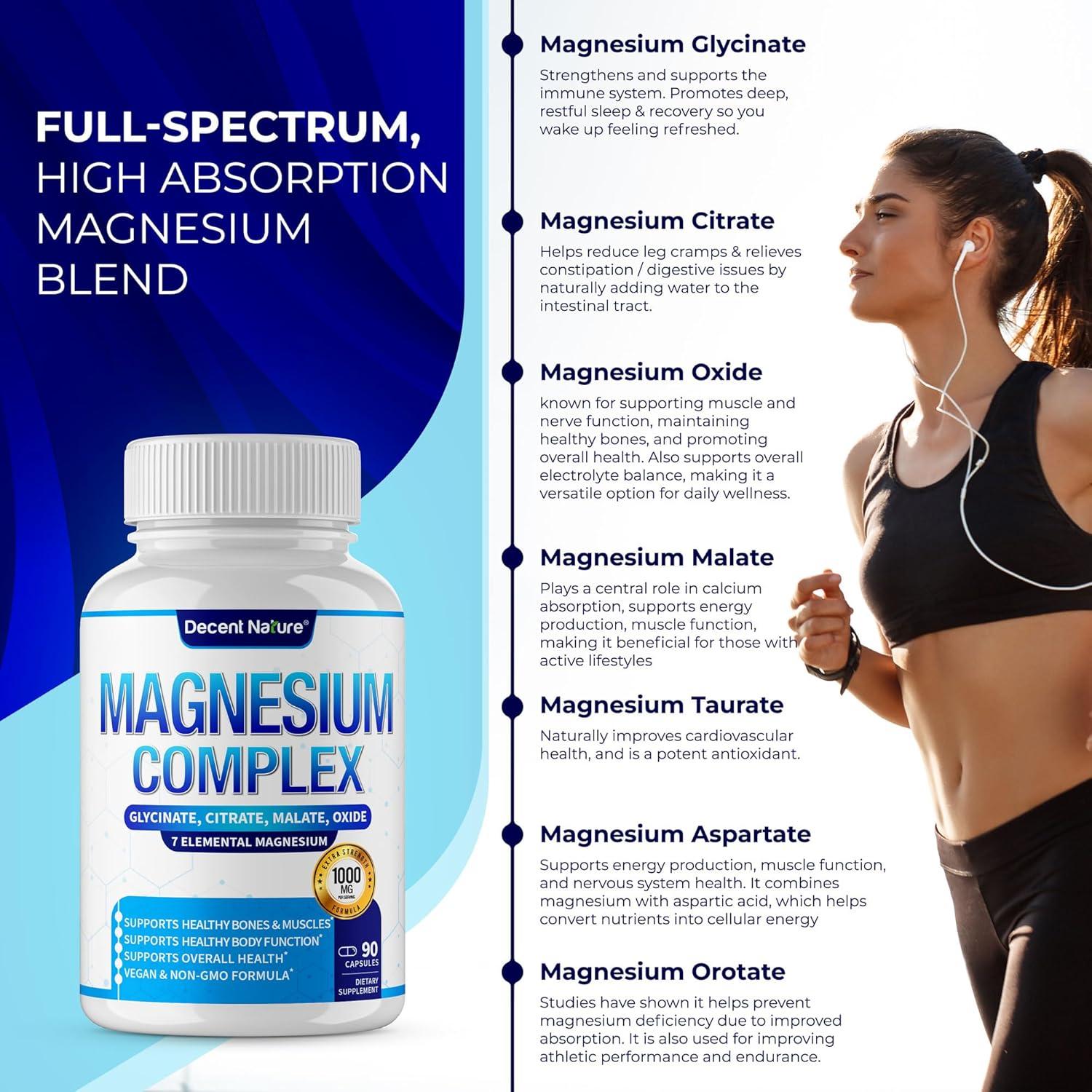 Suplemento de Magnesio Complejo 7 Decent Nature 1000mg 90 Cápsulas