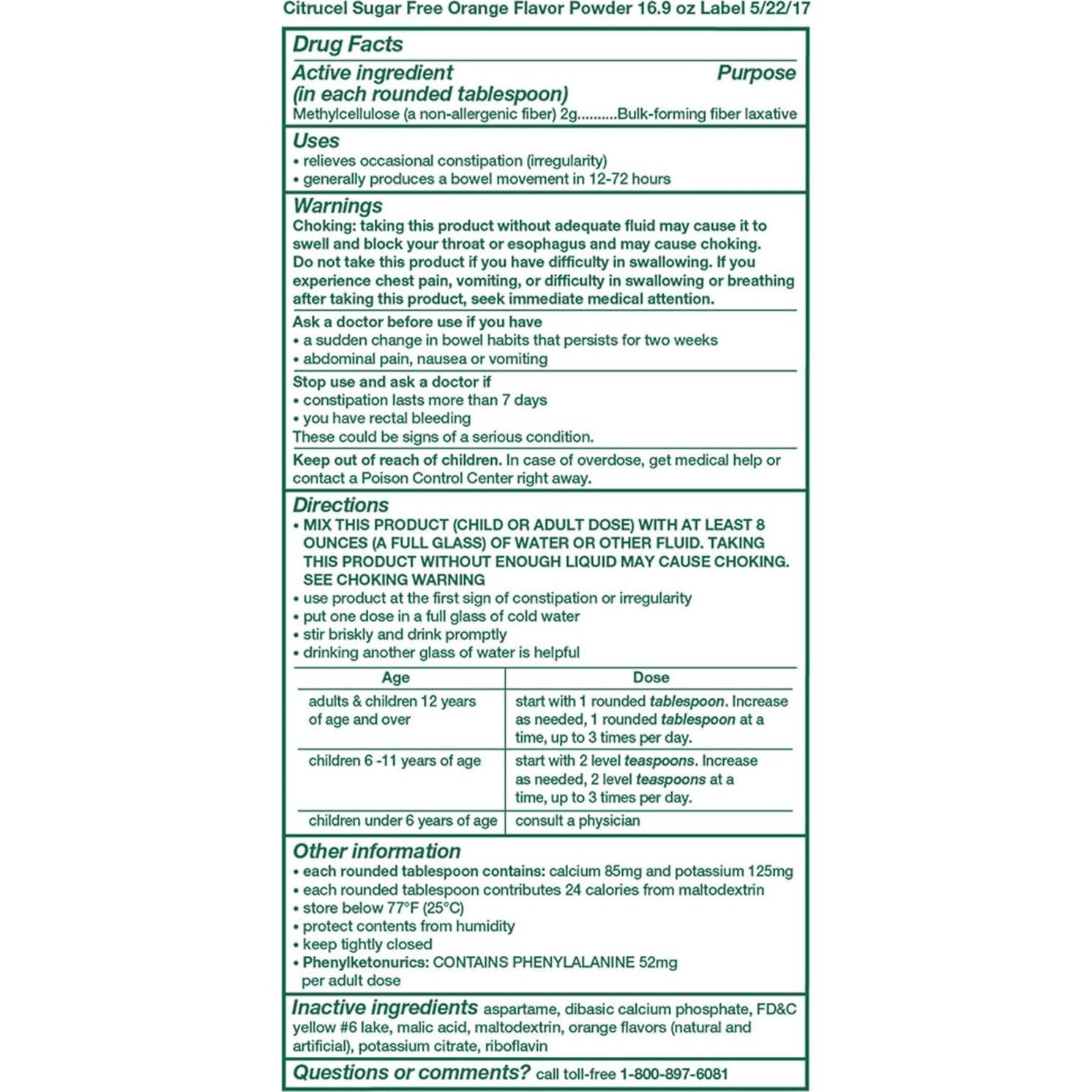 Citrucel Polvo de Fibra Sin Azúcar 478.7g Sabor Naranja