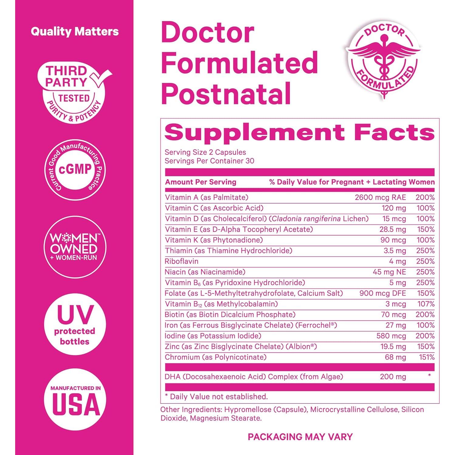 Vitaminas Postnatales Pink Stork 60 Cápsulas con DHA y Hierro