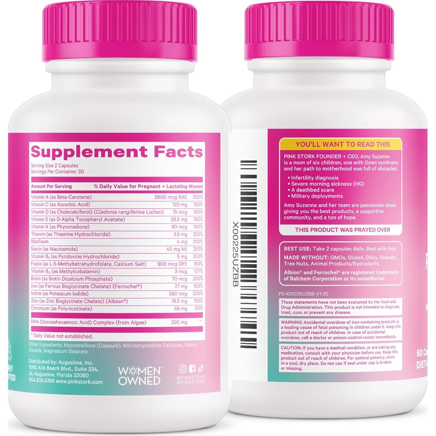 Vitaminas Postnatales Pink Stork 60 Cápsulas con DHA y Hierro