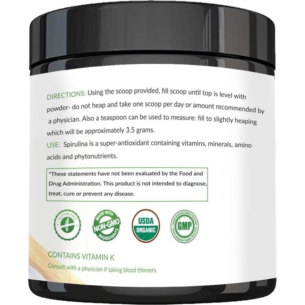 Polvo de Espirulina Orgánica USDA 167g - Vegano y No OGM
