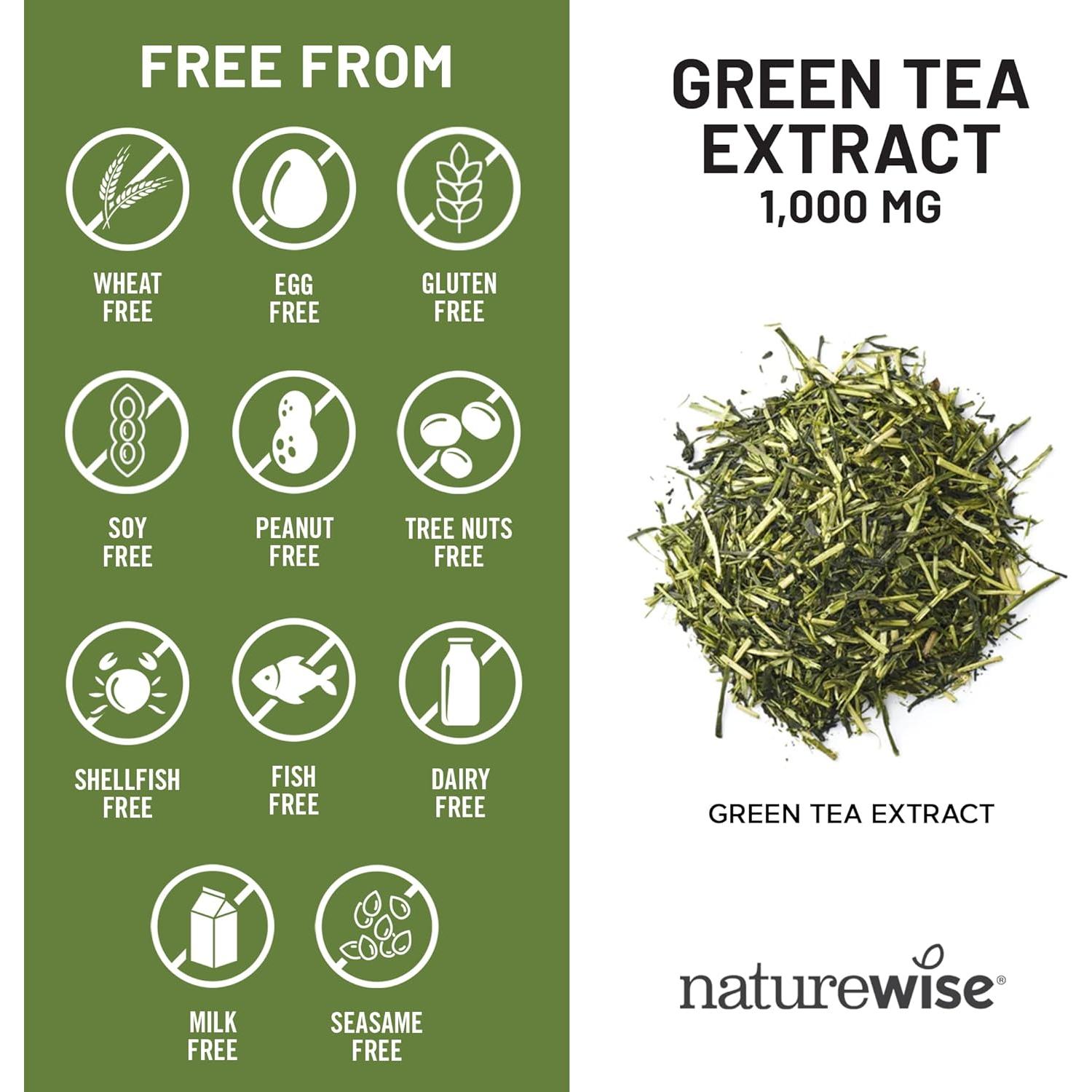 Cápsulas de Extracto de Té Verde NatureWise 1000 mg - 60 Unidades