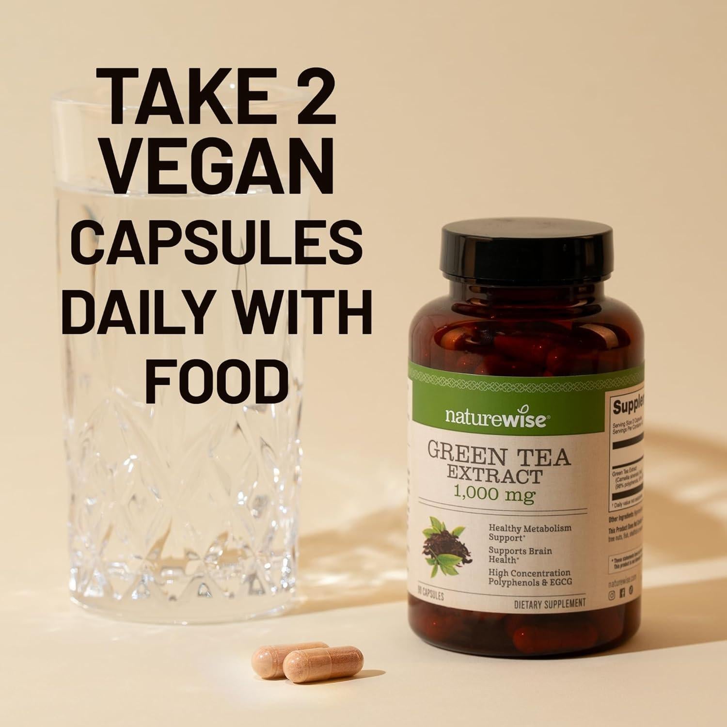 Cápsulas de Extracto de Té Verde NatureWise 1000 mg - 60 Unidades