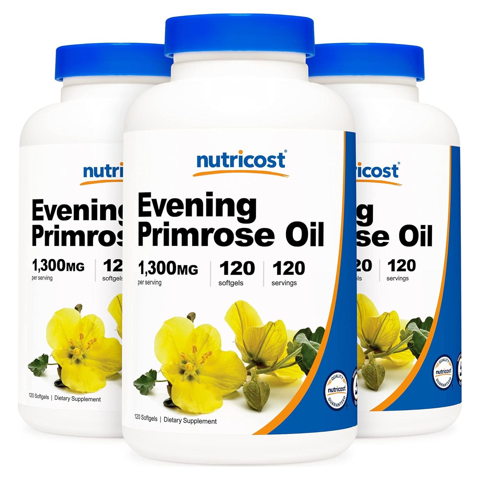 Aceite de Onagra Nutricost 1300mg 120 Gelatinas Blandas Sin OGM