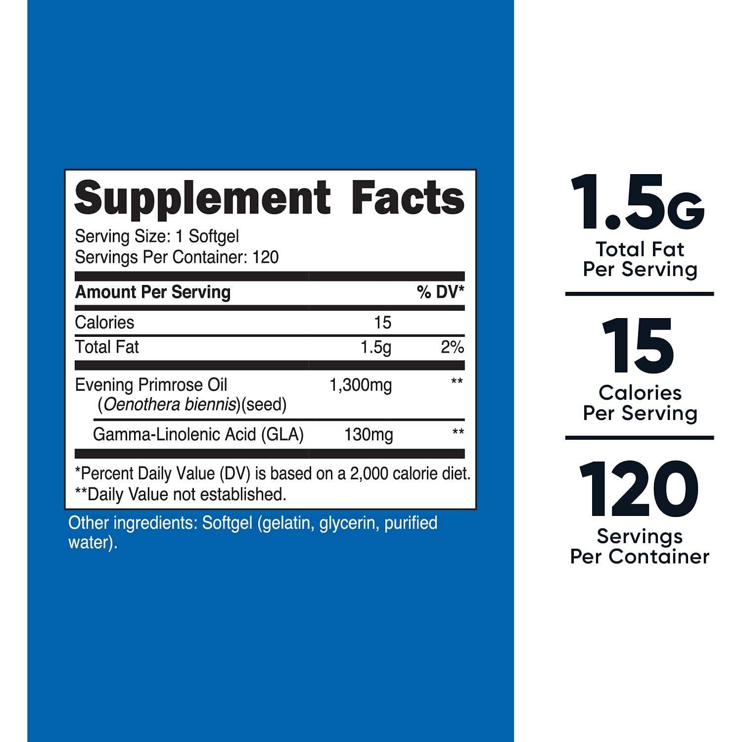 Aceite de Onagra Nutricost 1300mg 120 Gelatinas Blandas Sin OGM
