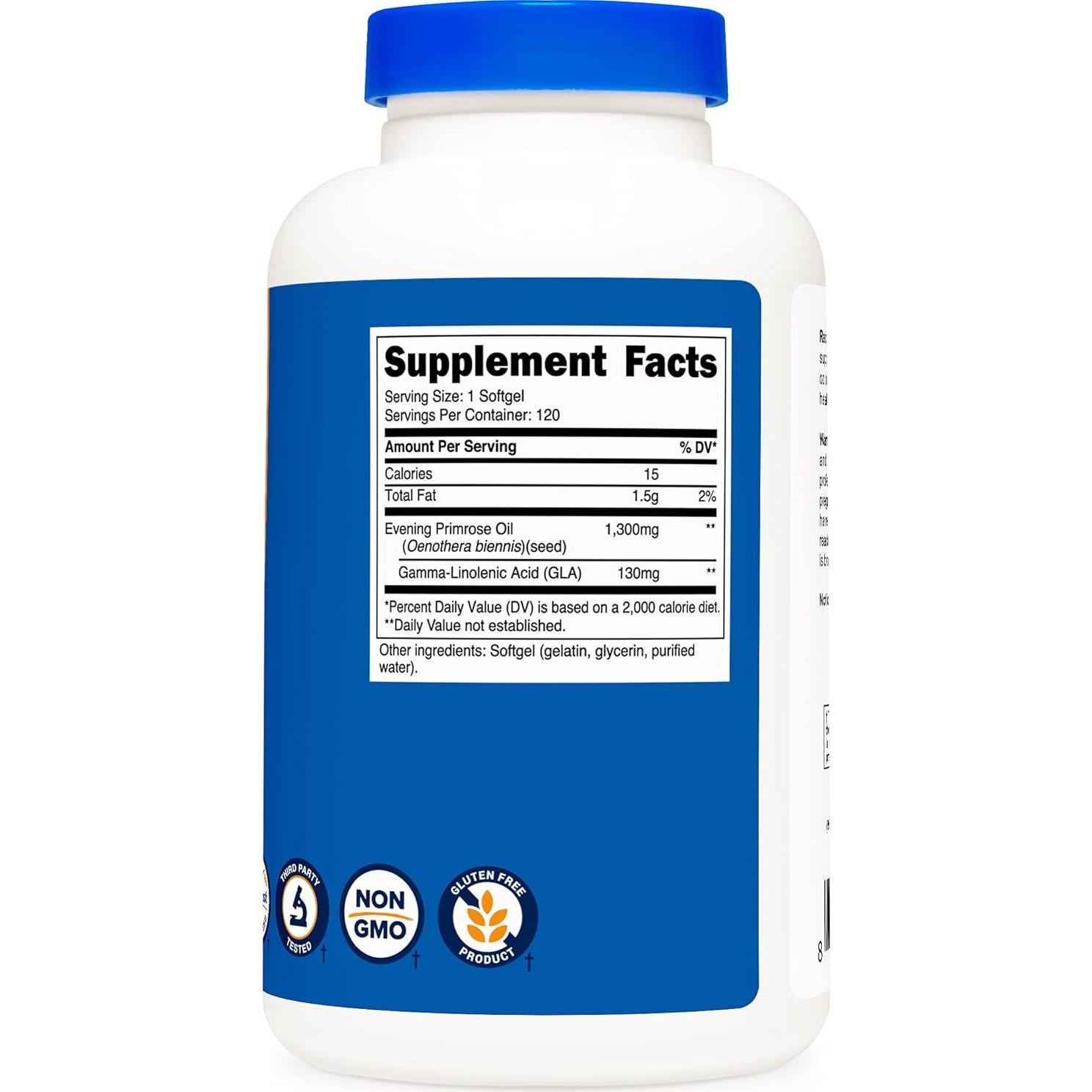 Aceite de Onagra Nutricost 1300mg 120 Gelatinas Blandas Sin OGM