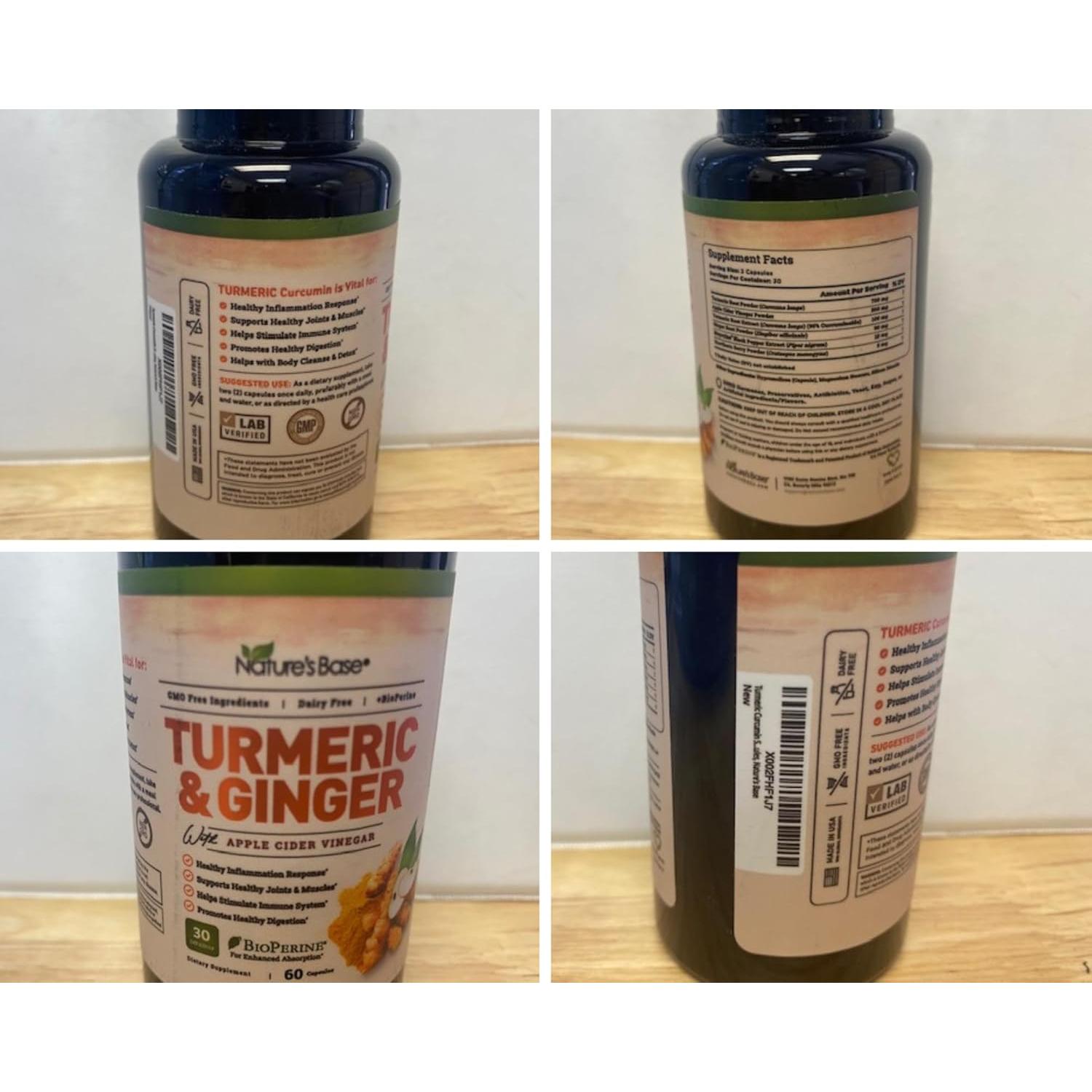 Suplemento de Cúrcuma y Jengibre Nature's Base 60 Cápsulas