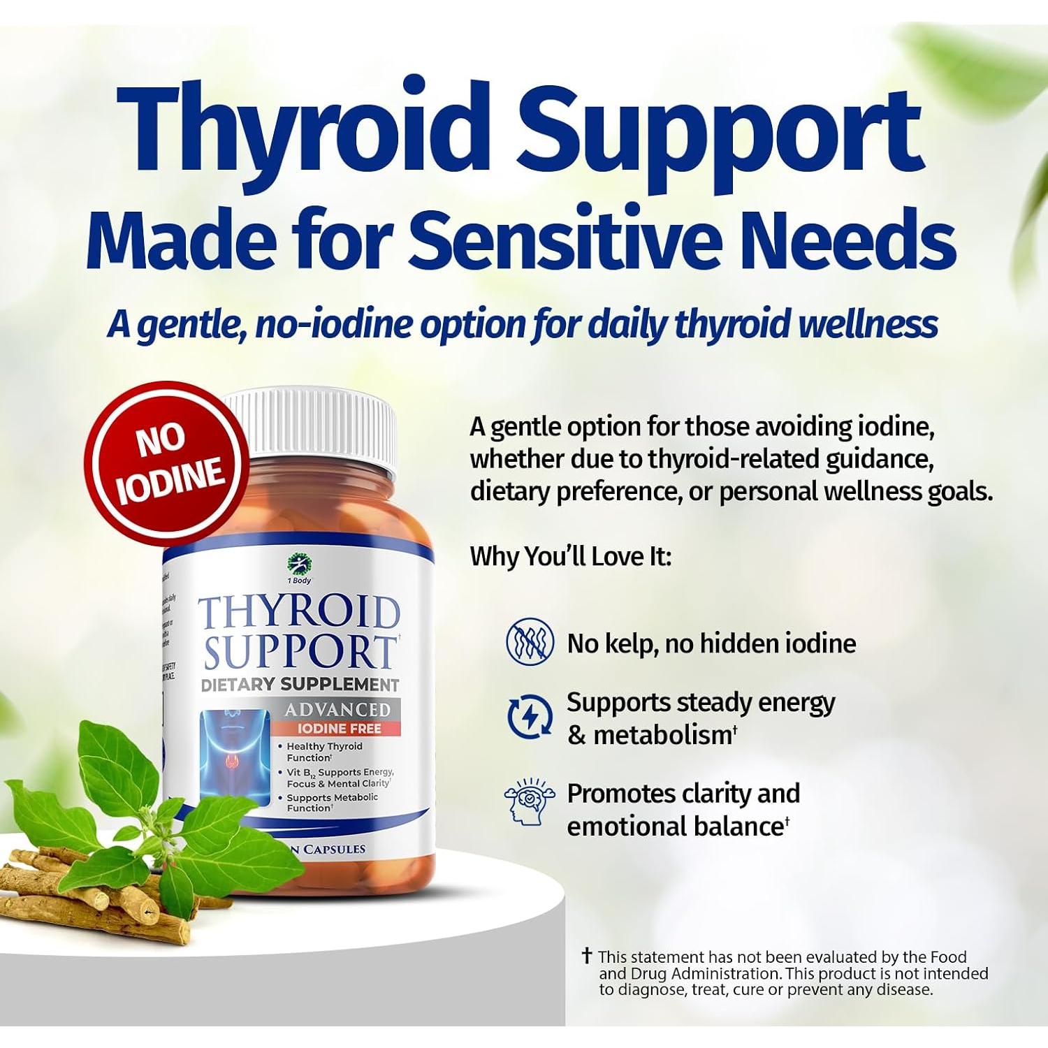 Suplemento Vegano 1 Body Soporte Tiroideo Sin Yodo 60 Cápsulas