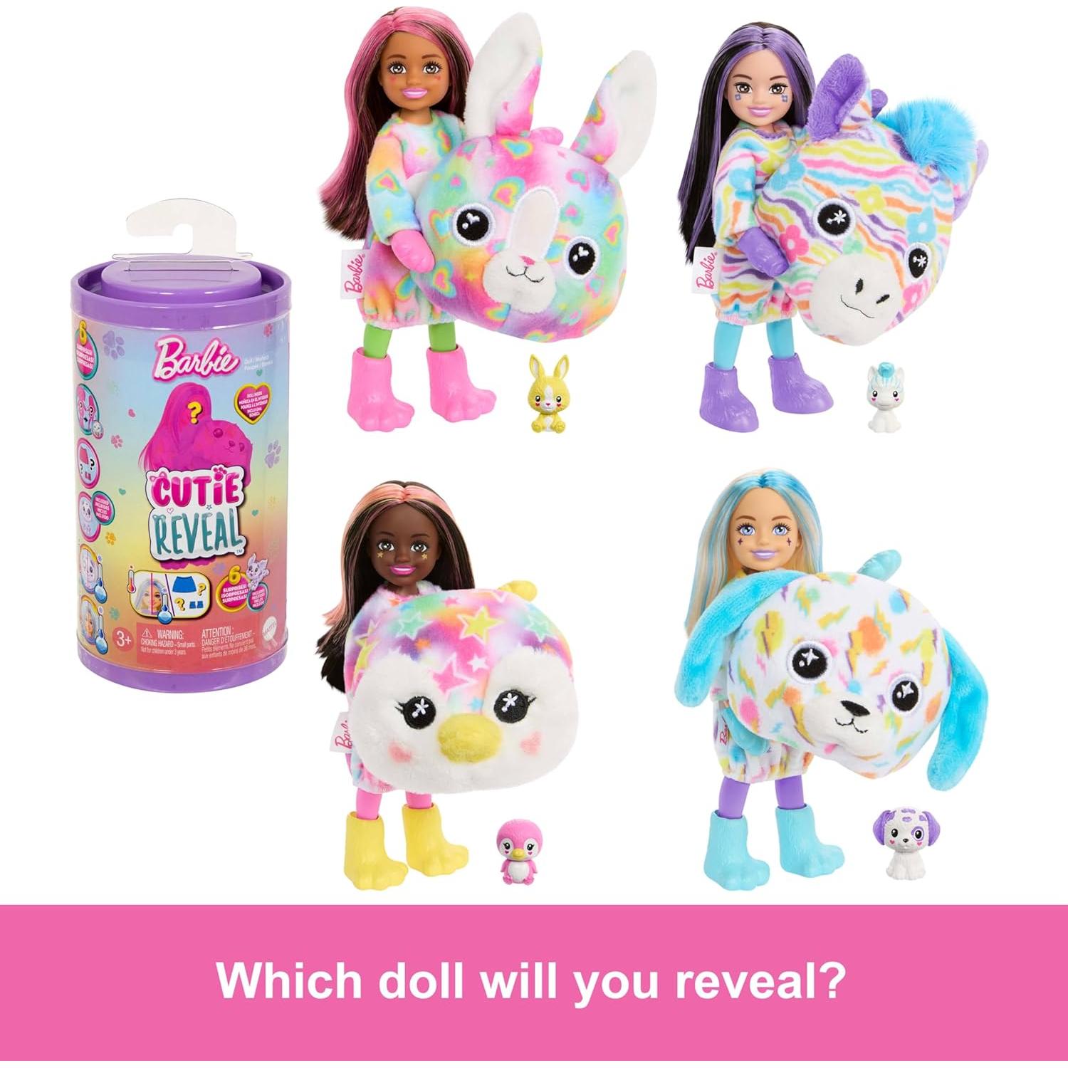 Muñeca Chelsea Cutie Reveal Barbie Color Dream con 6 Sorprisas