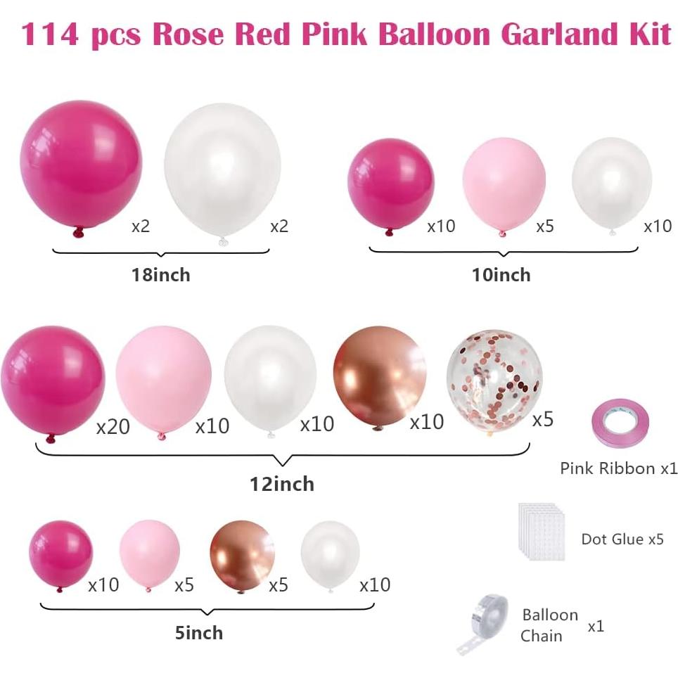 Kit de Arco de Globos Rosa Fucsia y Blanco 114 Pcs