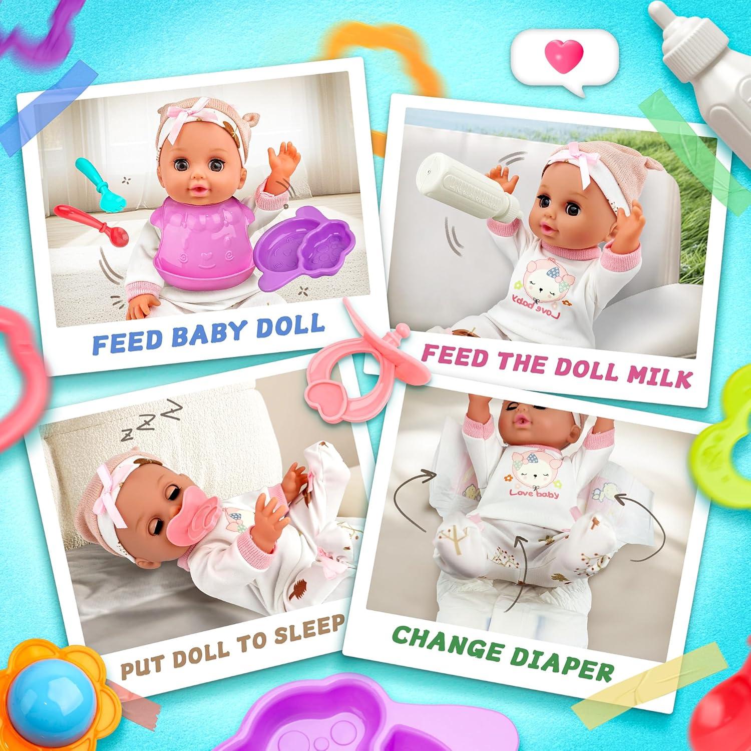 Muñeca Bebé 35 cm SHANTOUSHI con Accesorios y Cuna