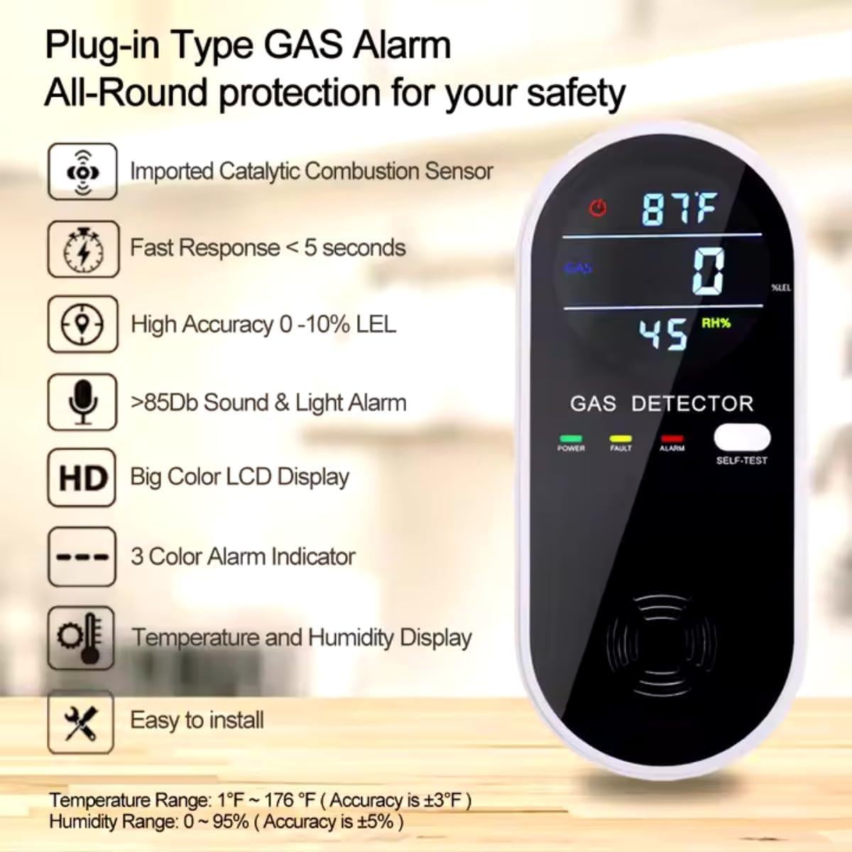 Detector de Gas Natural 3-en-1 Genérico KH107 LCD Con Alarma