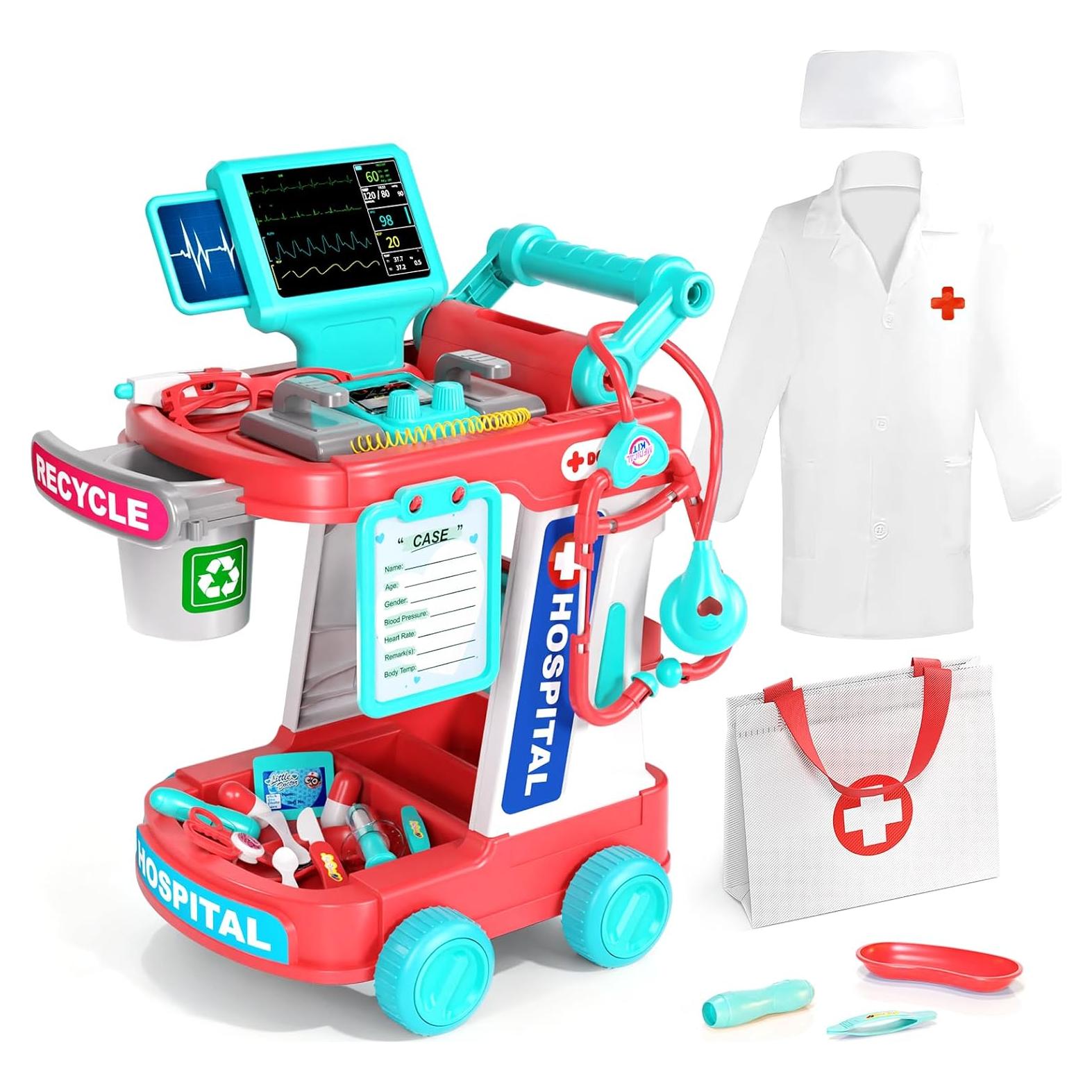 Kit de Doctor Jovow con Carrito Rosa y Accesorios Médicos