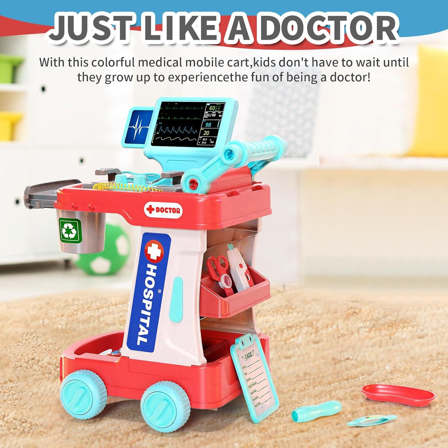 Kit de Doctor Jovow con Carrito Rosa y Accesorios Médicos