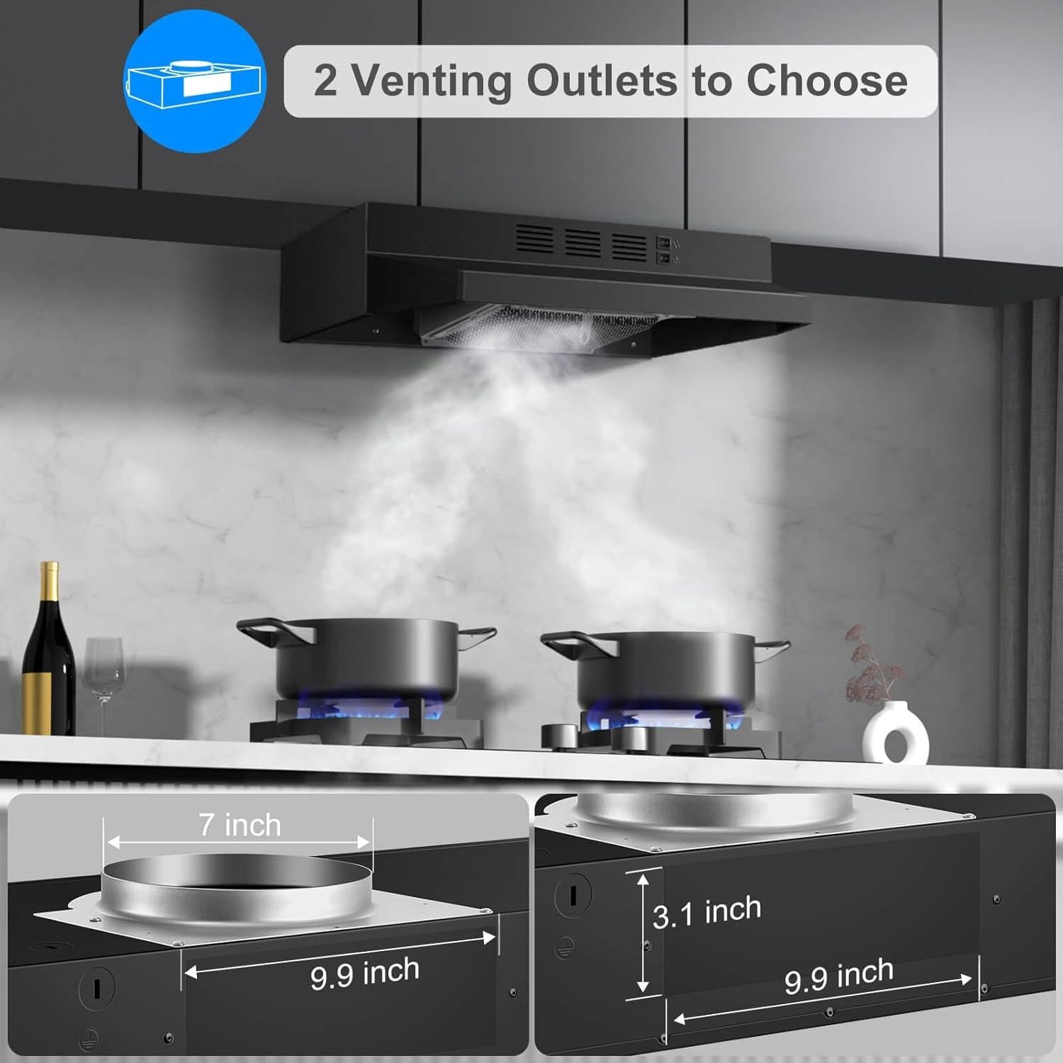 Campana Extractora Bajo Gabinete SNDOAS 60 cm Negra 230 CFM