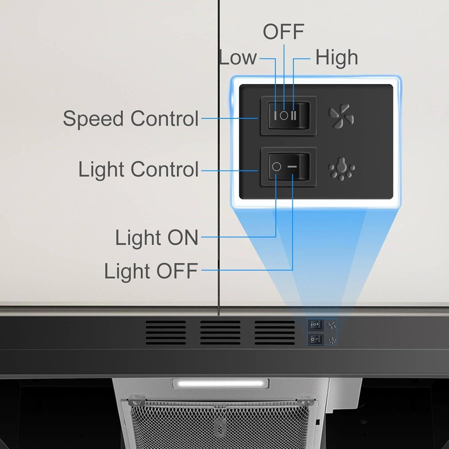 Campana Extractora Bajo Gabinete SNDOAS 60 cm Negra 230 CFM
