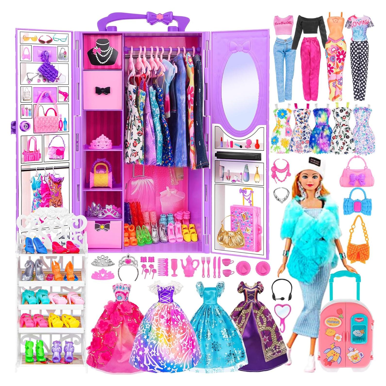 Conjunto de Muñeca y Armario Ebuddy 106 Piezas Ropa Niñas