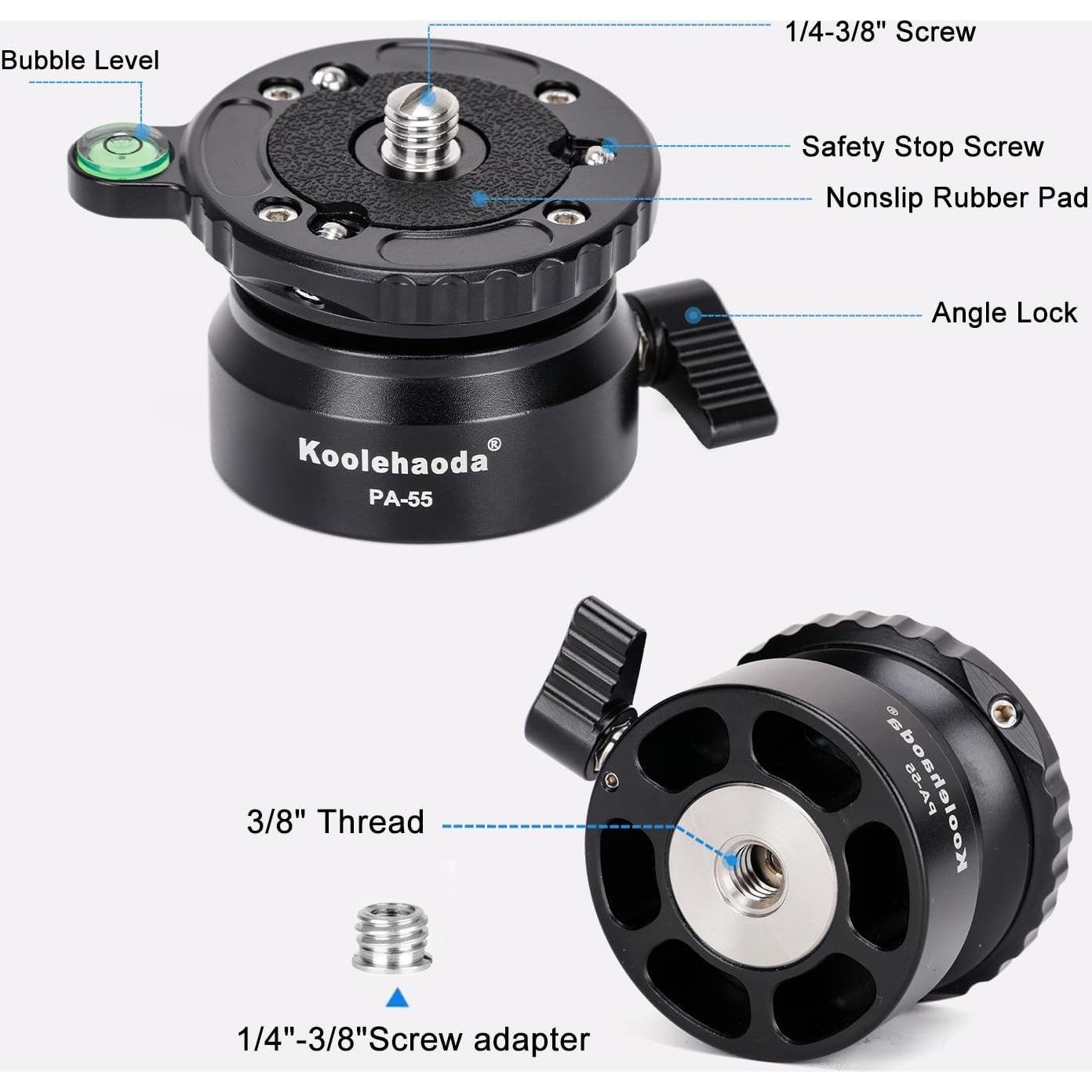 Base de Nivelación Koolehaoda PA-55 para Trípode, Aluminio, 15°