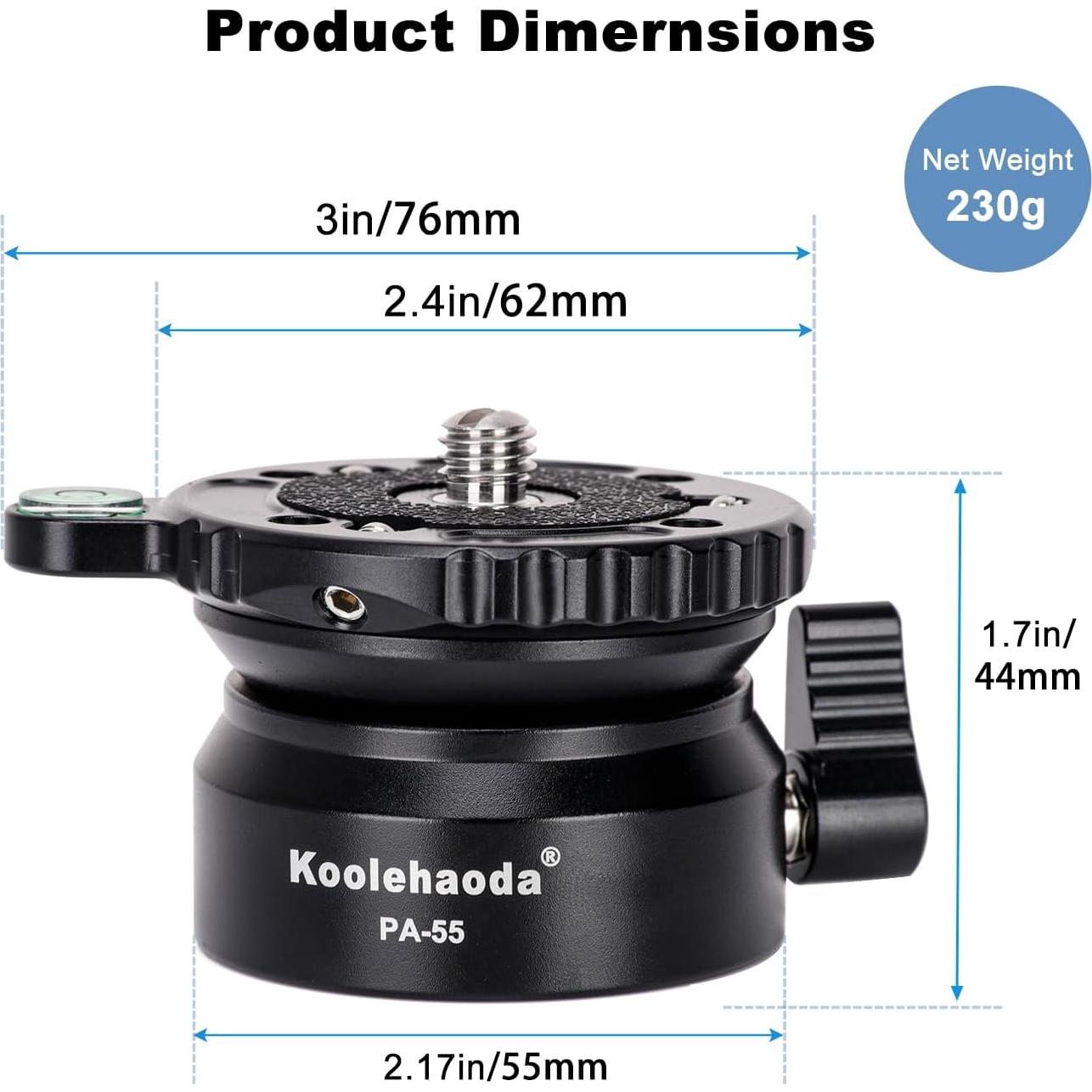 Base de Nivelación Koolehaoda PA-55 para Trípode, Aluminio, 15°