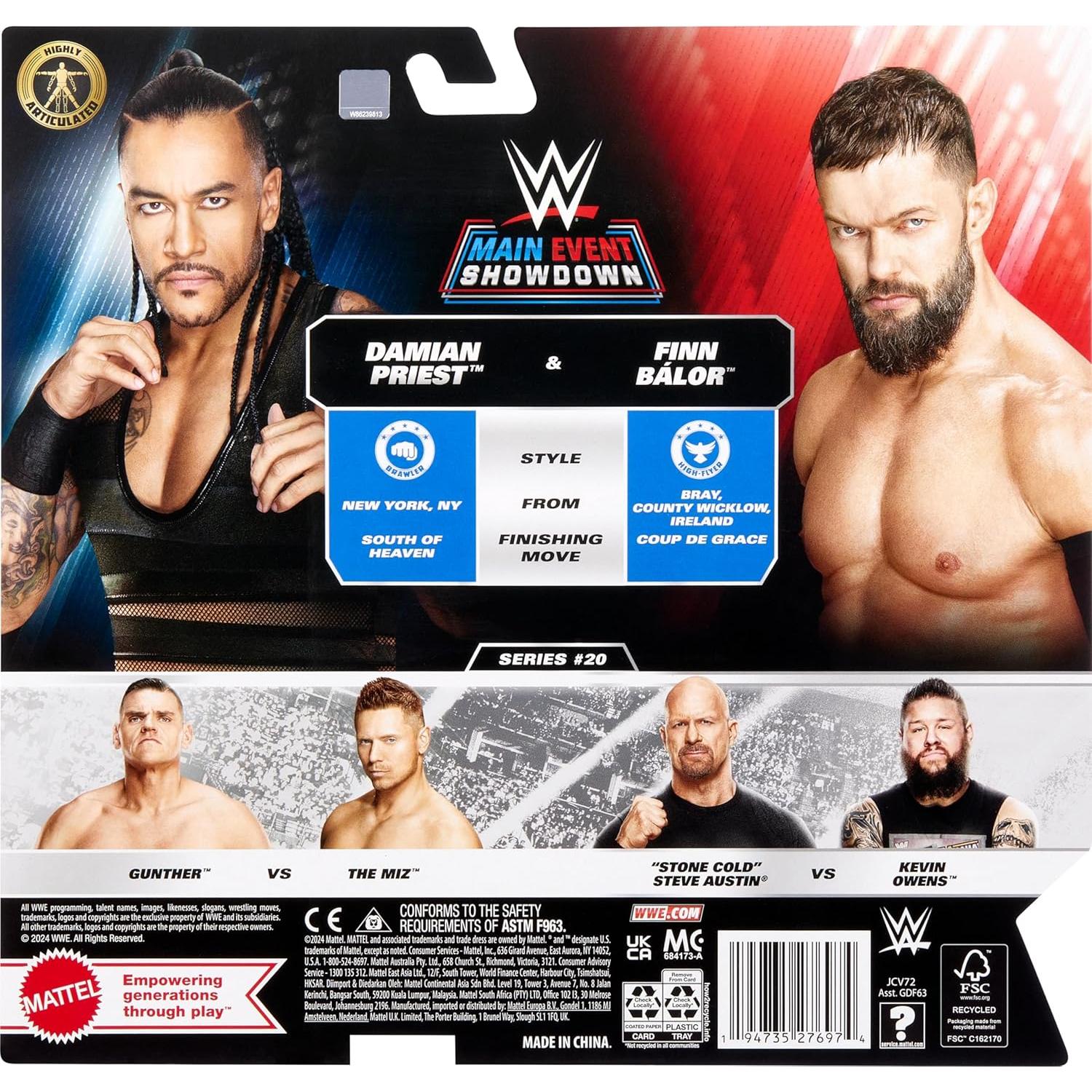 WWE Main Event Championship Showdown 2-Pack Action Figures & Accessory, Series #20 Damian Priest & Finn Balor Collectible Set