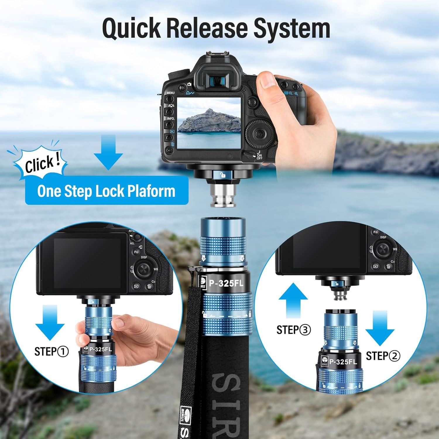 Monopie SIRUI P-325FL de Fibra de Carbono 67" 10kg 3 en 1