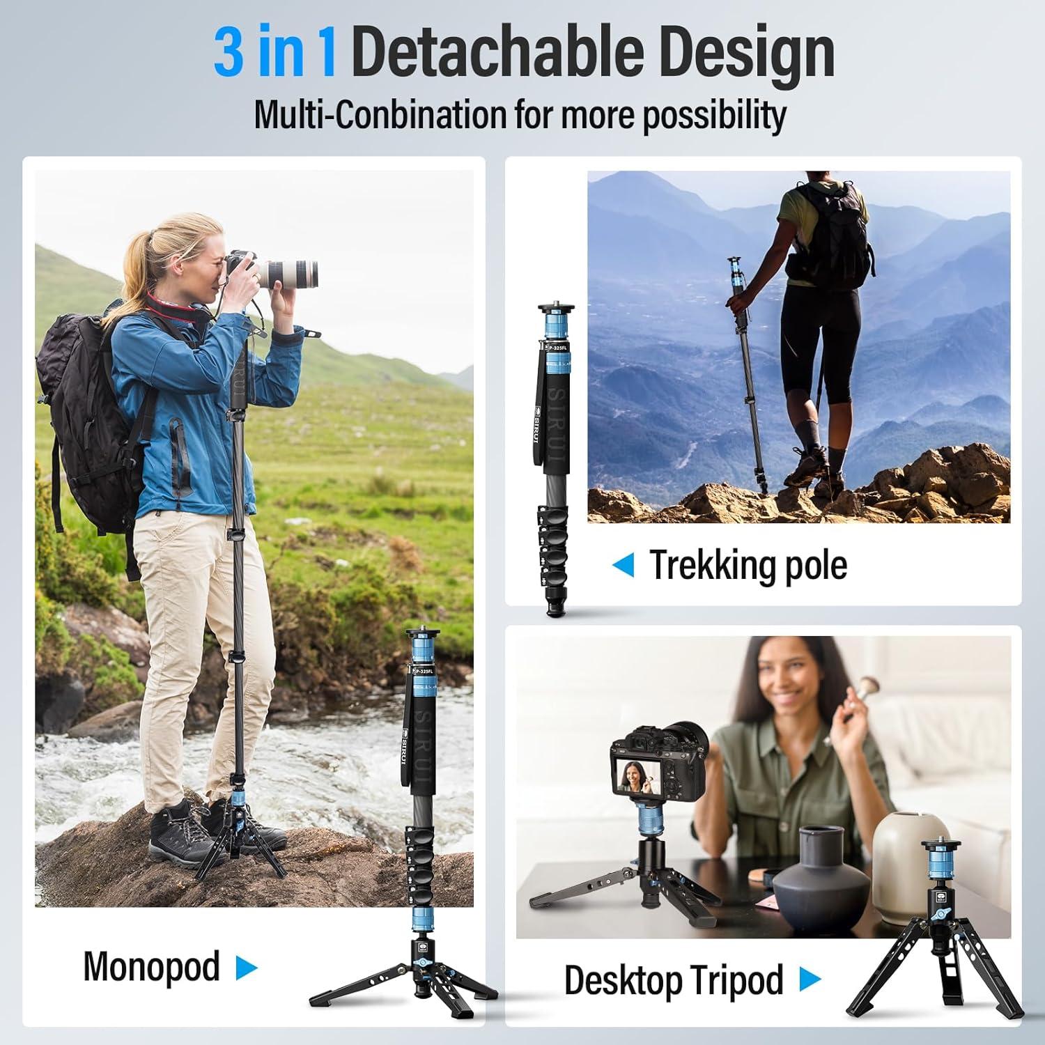 Monopie SIRUI P-325FL de Fibra de Carbono 67" 10kg 3 en 1