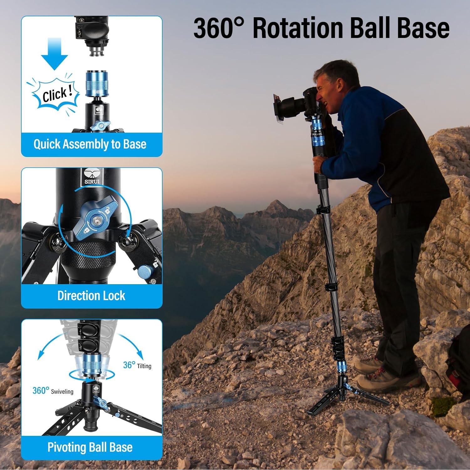 Monopie SIRUI P-325FL de Fibra de Carbono 67" 10kg 3 en 1