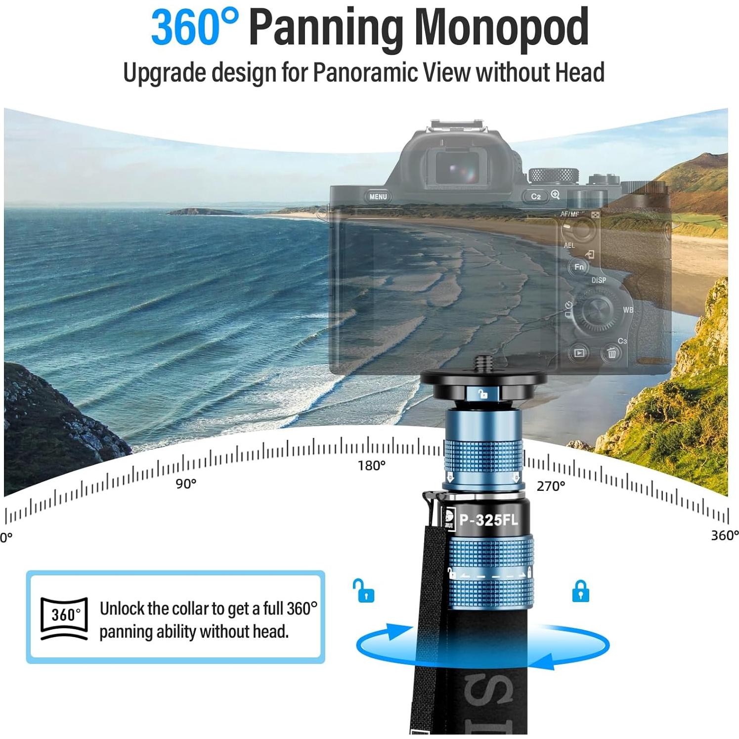 Monopie SIRUI P-325FL de Fibra de Carbono 67" 10kg 3 en 1