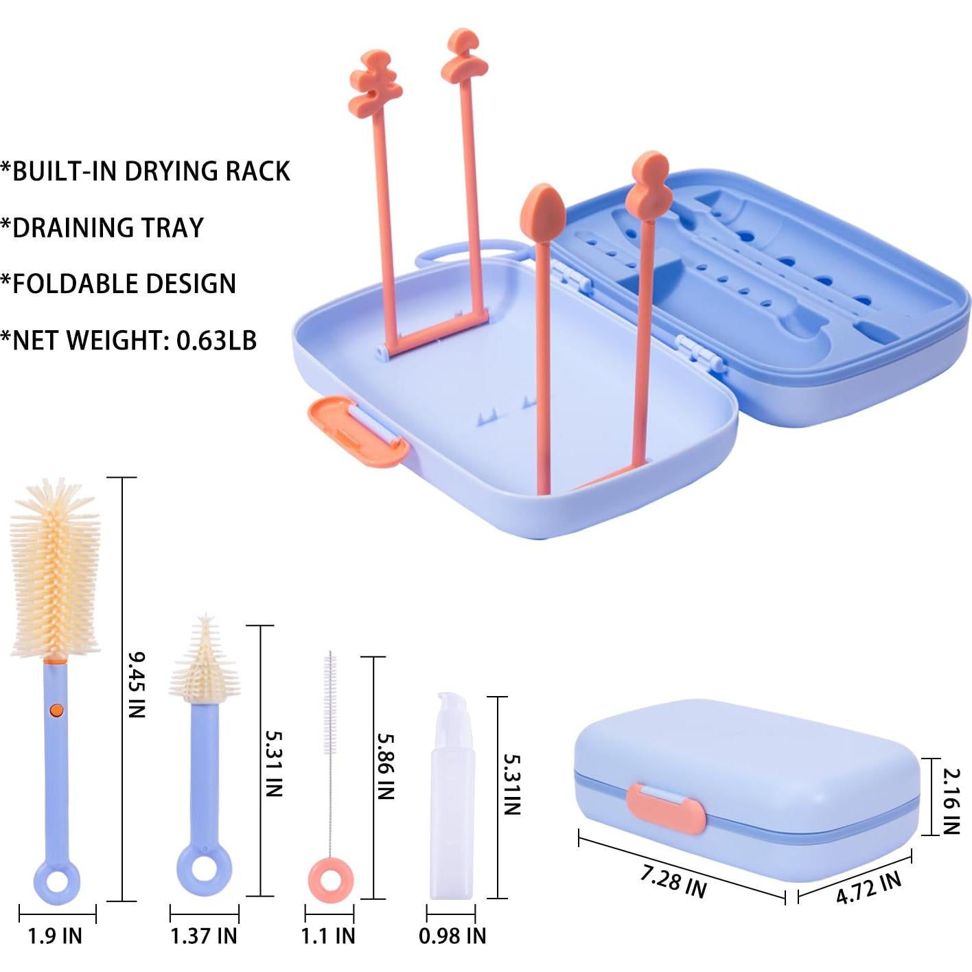 Kit de Limpieza de Botellas Suvast 7 en 1 Azul Portátil