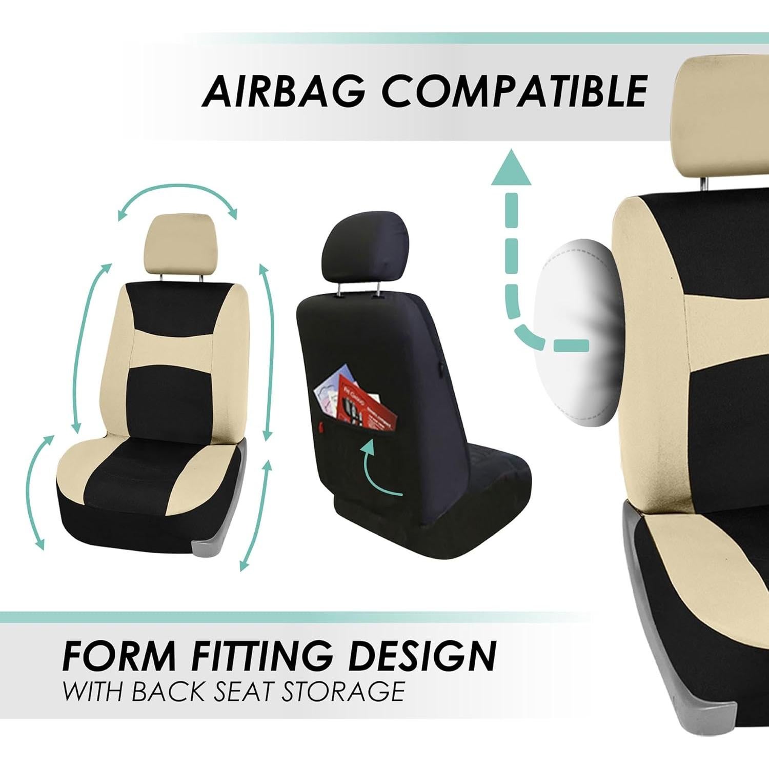 Fundas de Asiento de Coche FH Group Beige/Negro - Juego de 7