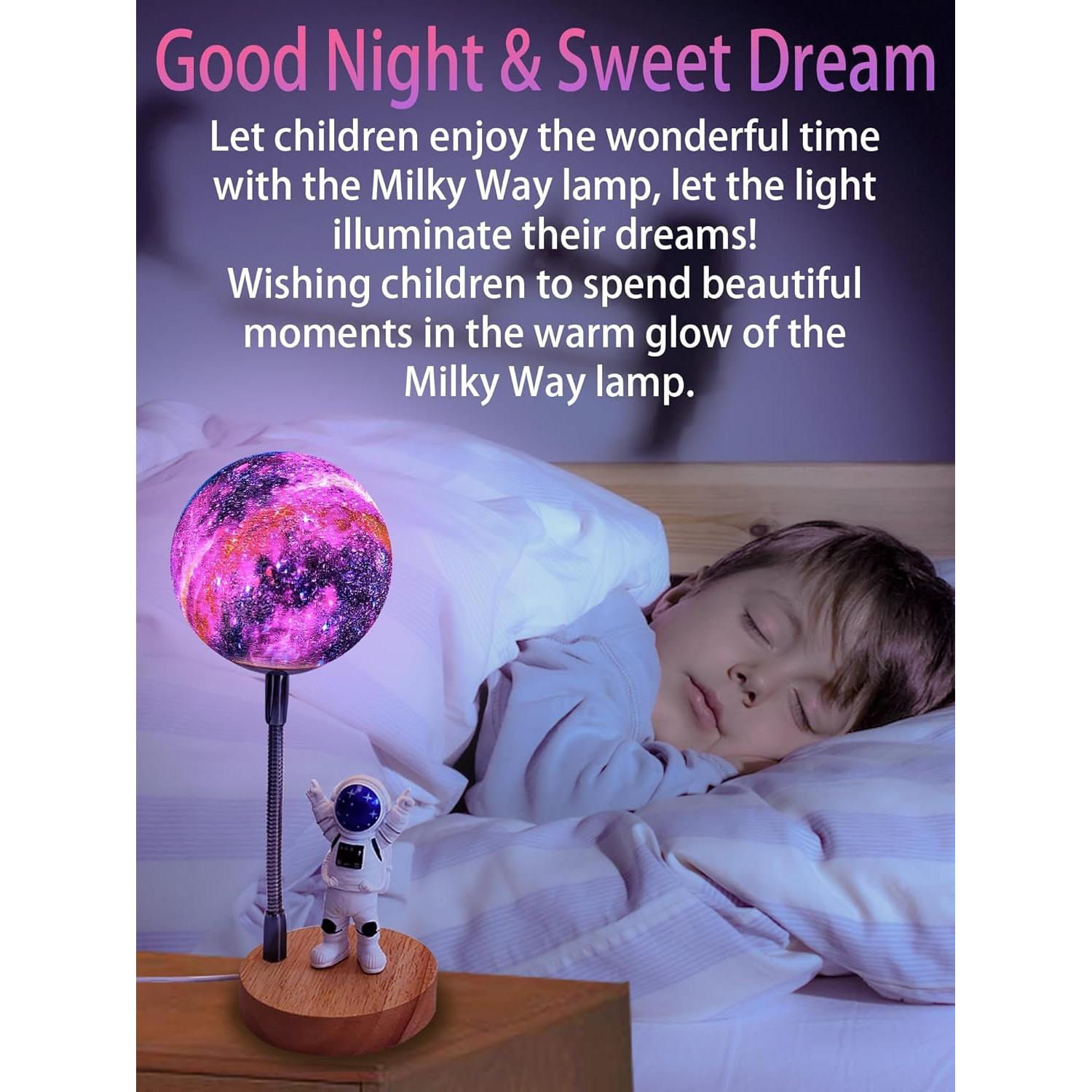 WLHONG Moon Lamp for Kids,Space Buddy Lights with 7 Color Astronaut Night Light,USB Powered and Button Control 3D Moon Table Lamp,Perfect for Bedroom,Nursery and Space-Themed Parties (Galaxy)