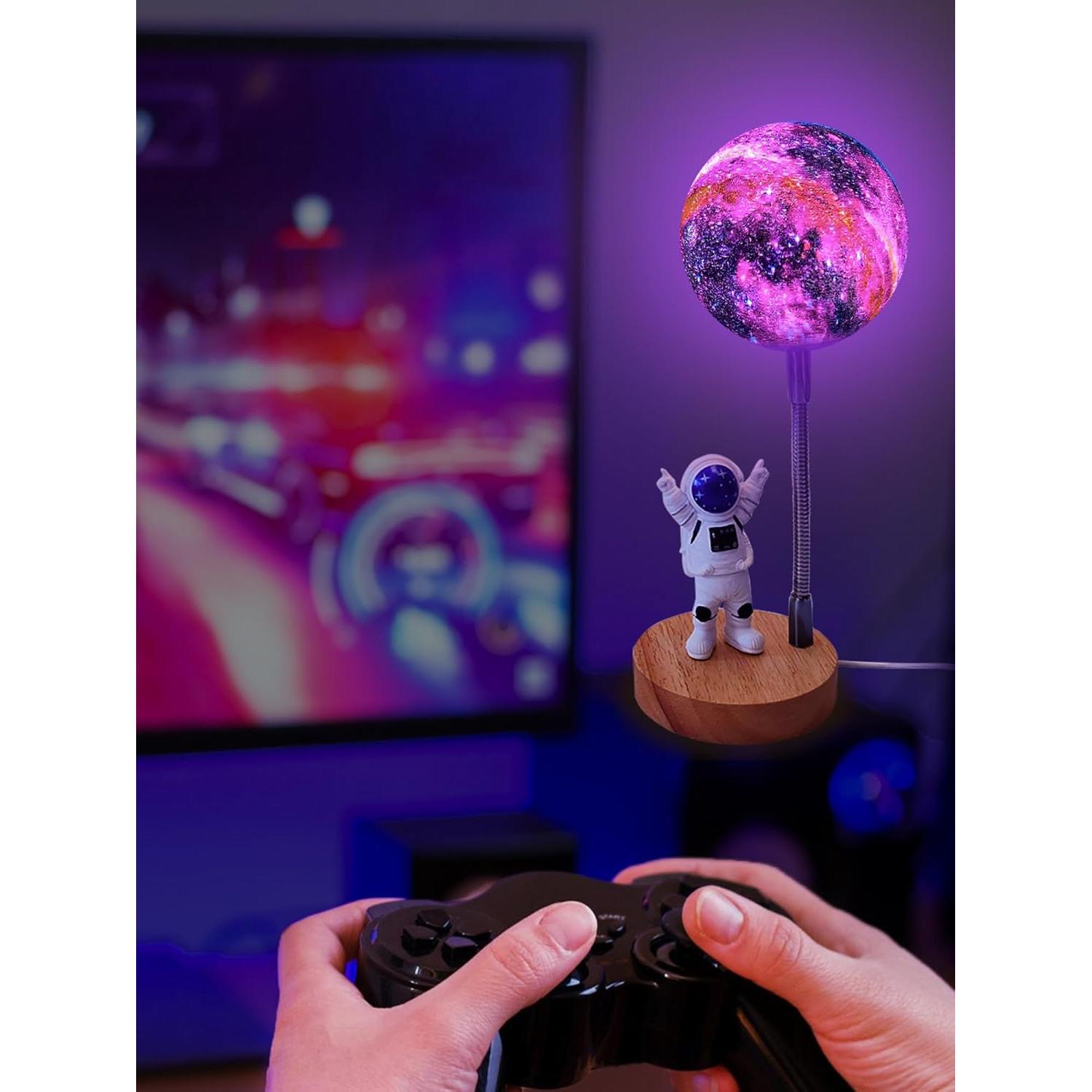 WLHONG Moon Lamp for Kids,Space Buddy Lights with 7 Color Astronaut Night Light,USB Powered and Button Control 3D Moon Table Lamp,Perfect for Bedroom,Nursery and Space-Themed Parties (Galaxy)