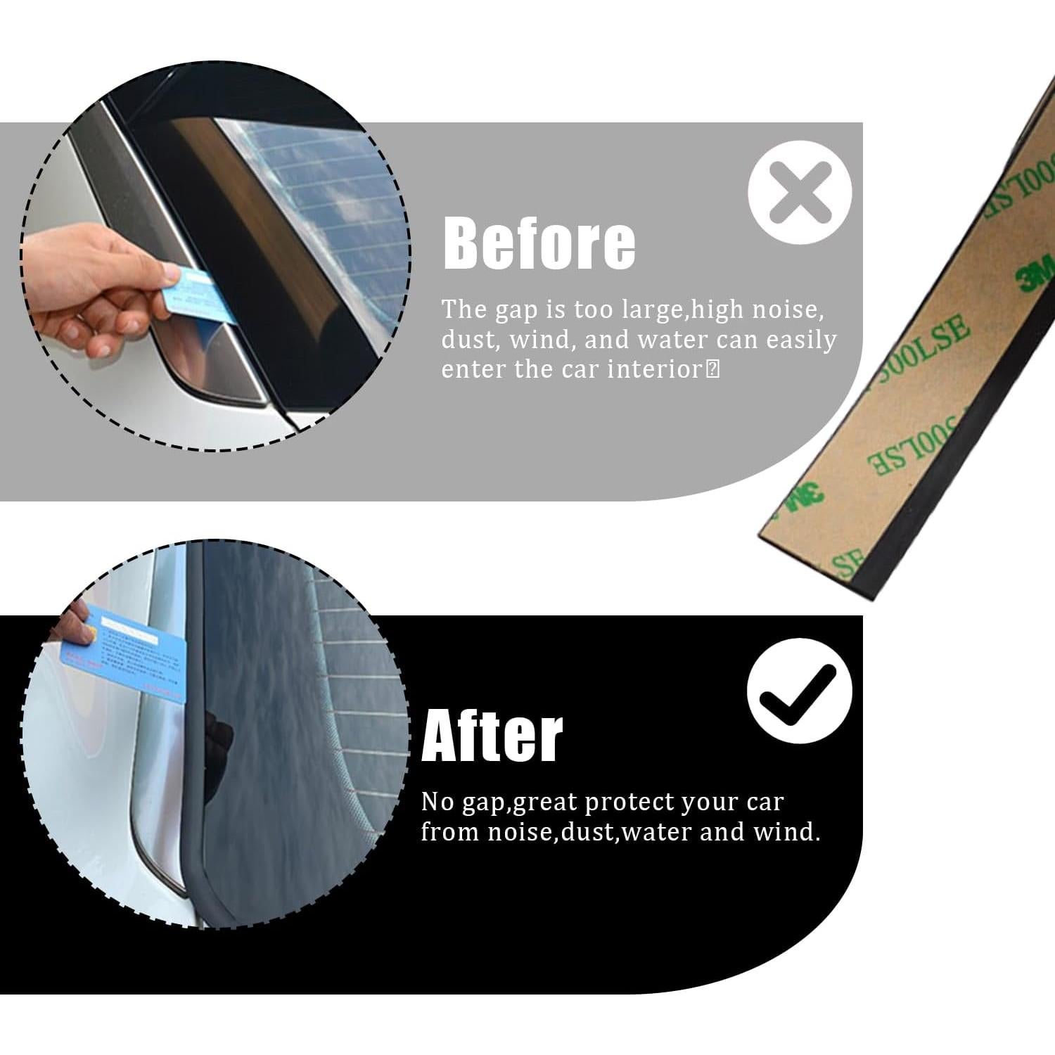 Tira de Sello de Goma Smeyta 3M para Parabrisas Coche Negro