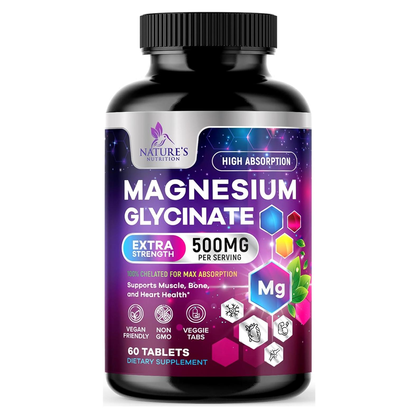 Glicinato de Magnesio 500mg - Suplemento Natural - 60 Tabletas