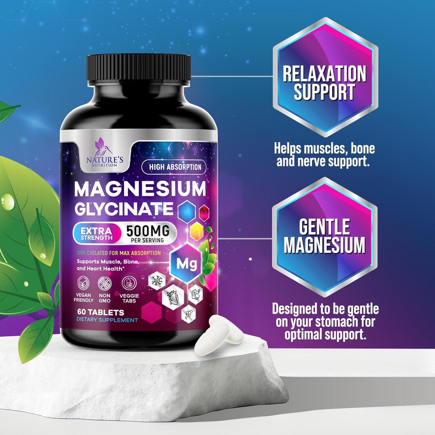 Glicinato de Magnesio 500mg - Suplemento Natural - 60 Tabletas