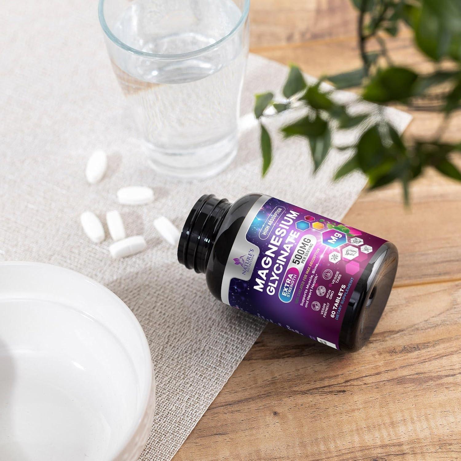 Glicinato de Magnesio 500mg - Suplemento Natural - 60 Tabletas