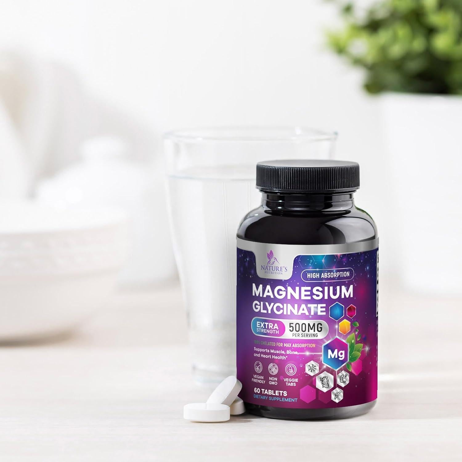 Glicinato de Magnesio 500mg - Suplemento Natural - 60 Tabletas