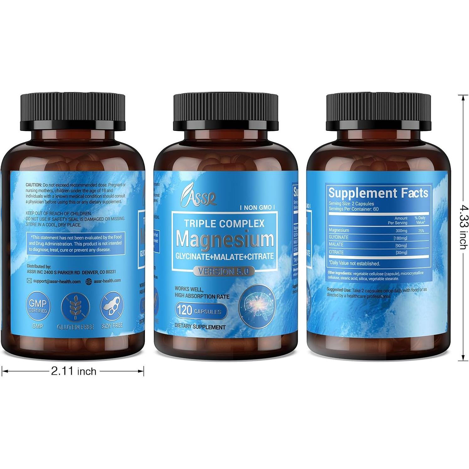 Complejo de Magnesio Triple ASSR 300mg - 120 Cápsulas Veganas