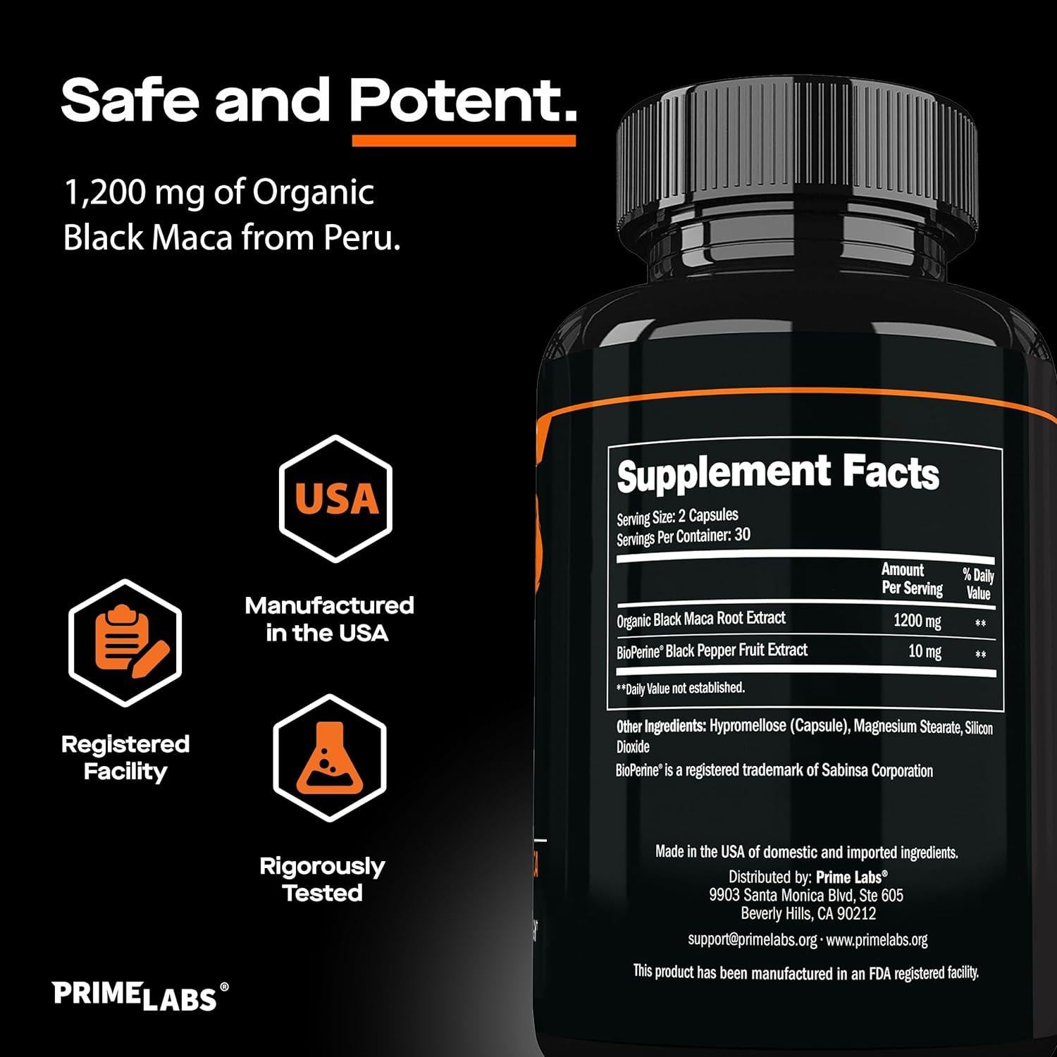 Cápsulas de Maca Negra Orgánica Prime Labs 1200mg - 60 Unidades