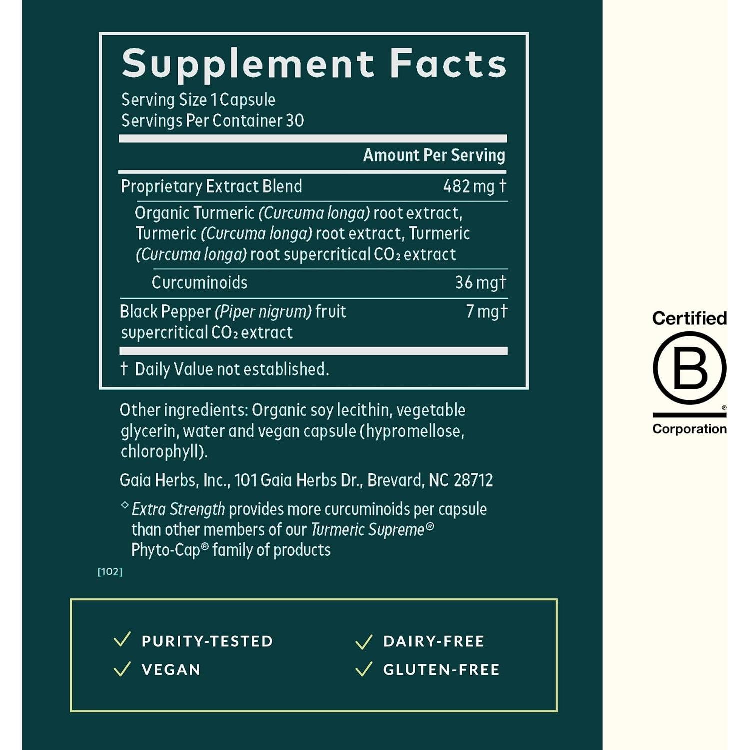 Cápsulas de Cúrcuma Suprema Gaia Herbs - 30 Veganas