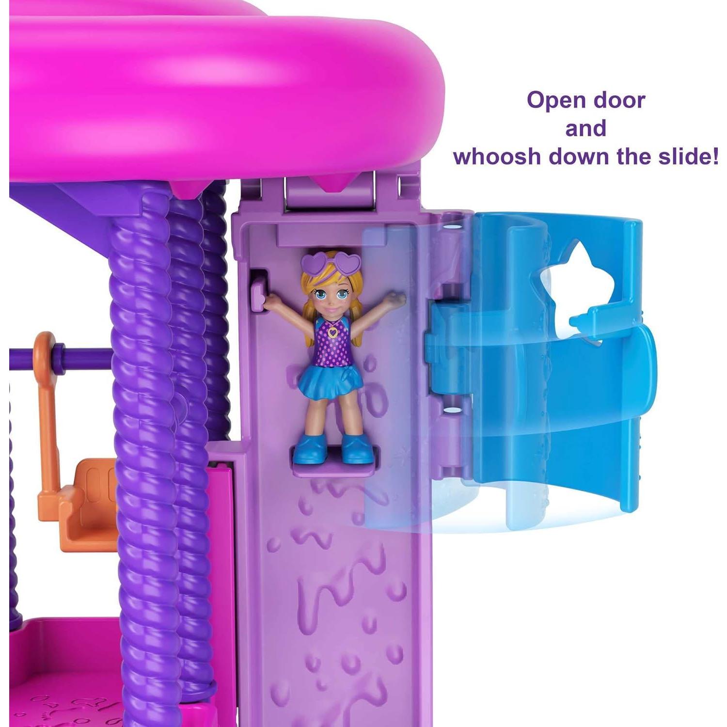 Outdoor Toy with 2 Micro Dolls & Water Play Accessories, Pollyville Super Slidin Water Park Playset