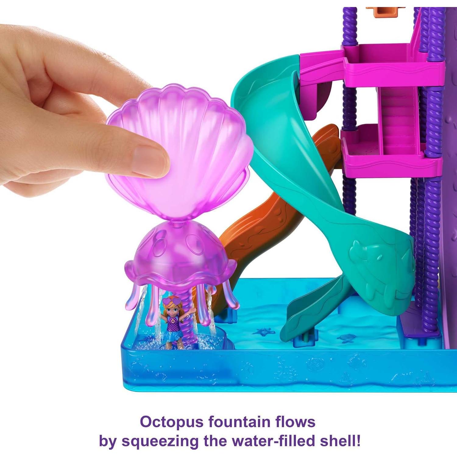 Outdoor Toy with 2 Micro Dolls & Water Play Accessories, Pollyville Super Slidin Water Park Playset